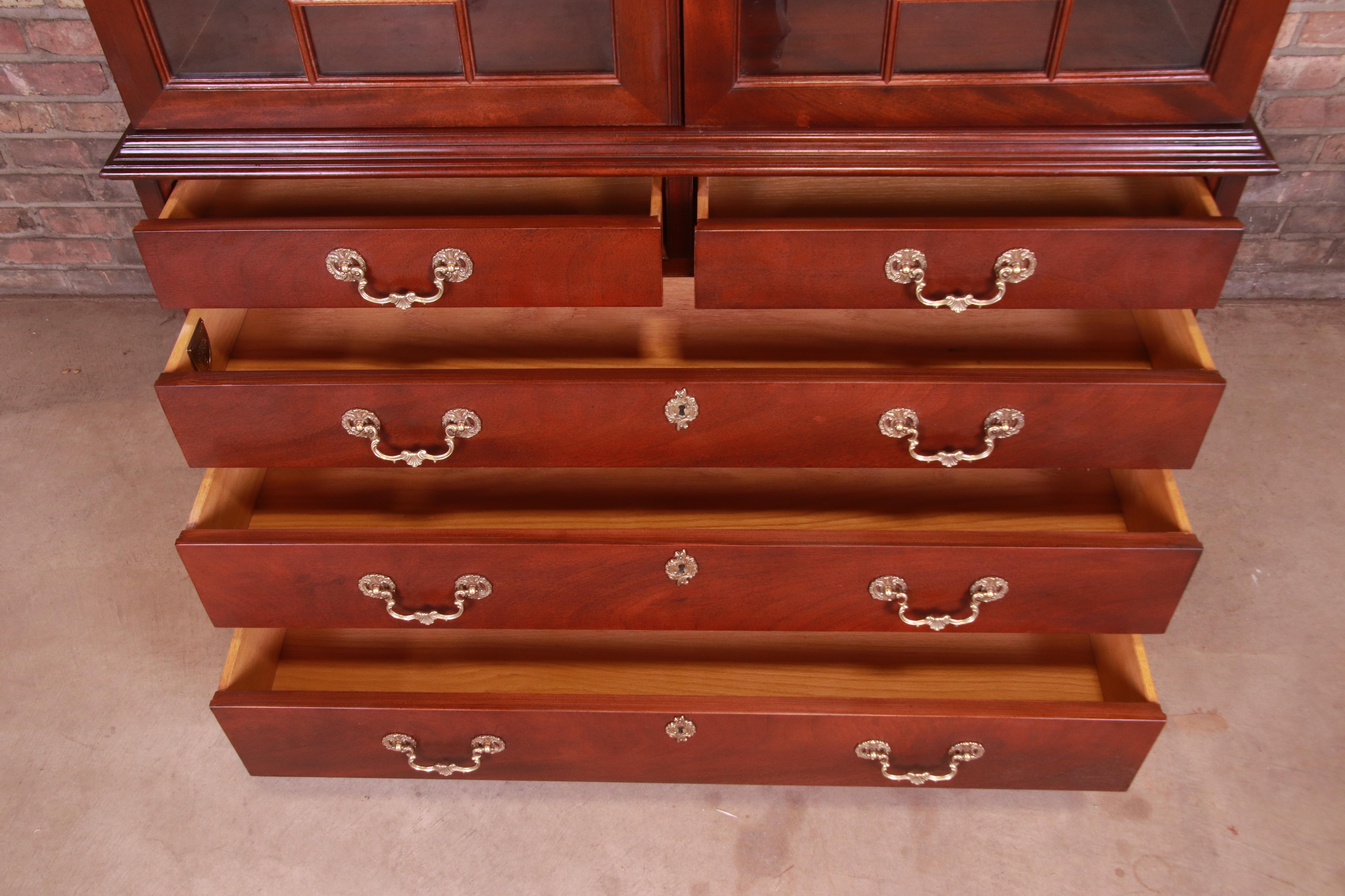 Century Furniture English Chippendale Mahogany Bureau with Bookcase Cabinet 4