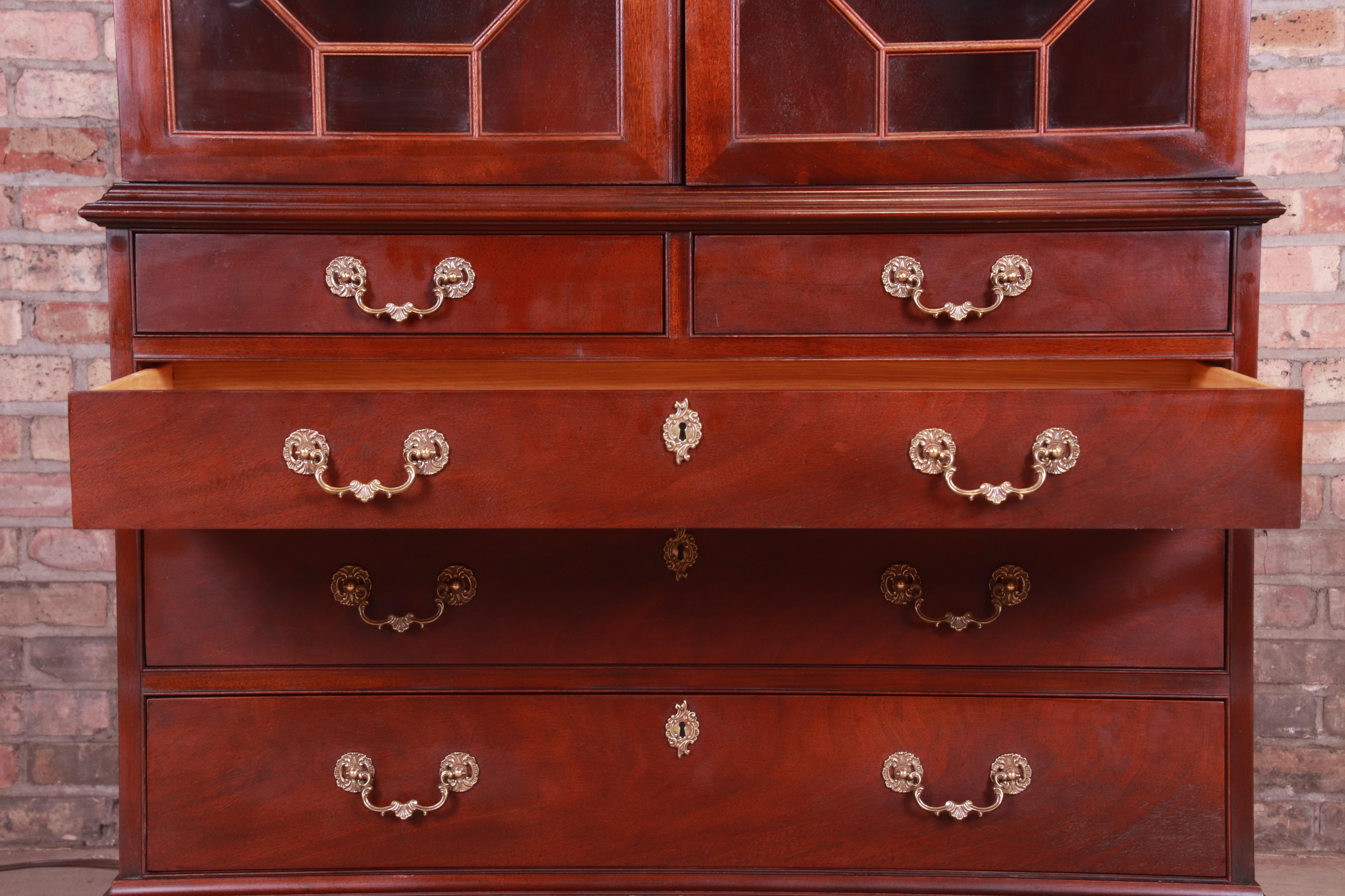 Century Furniture English Chippendale Mahogany Bureau with Bookcase Cabinet 5