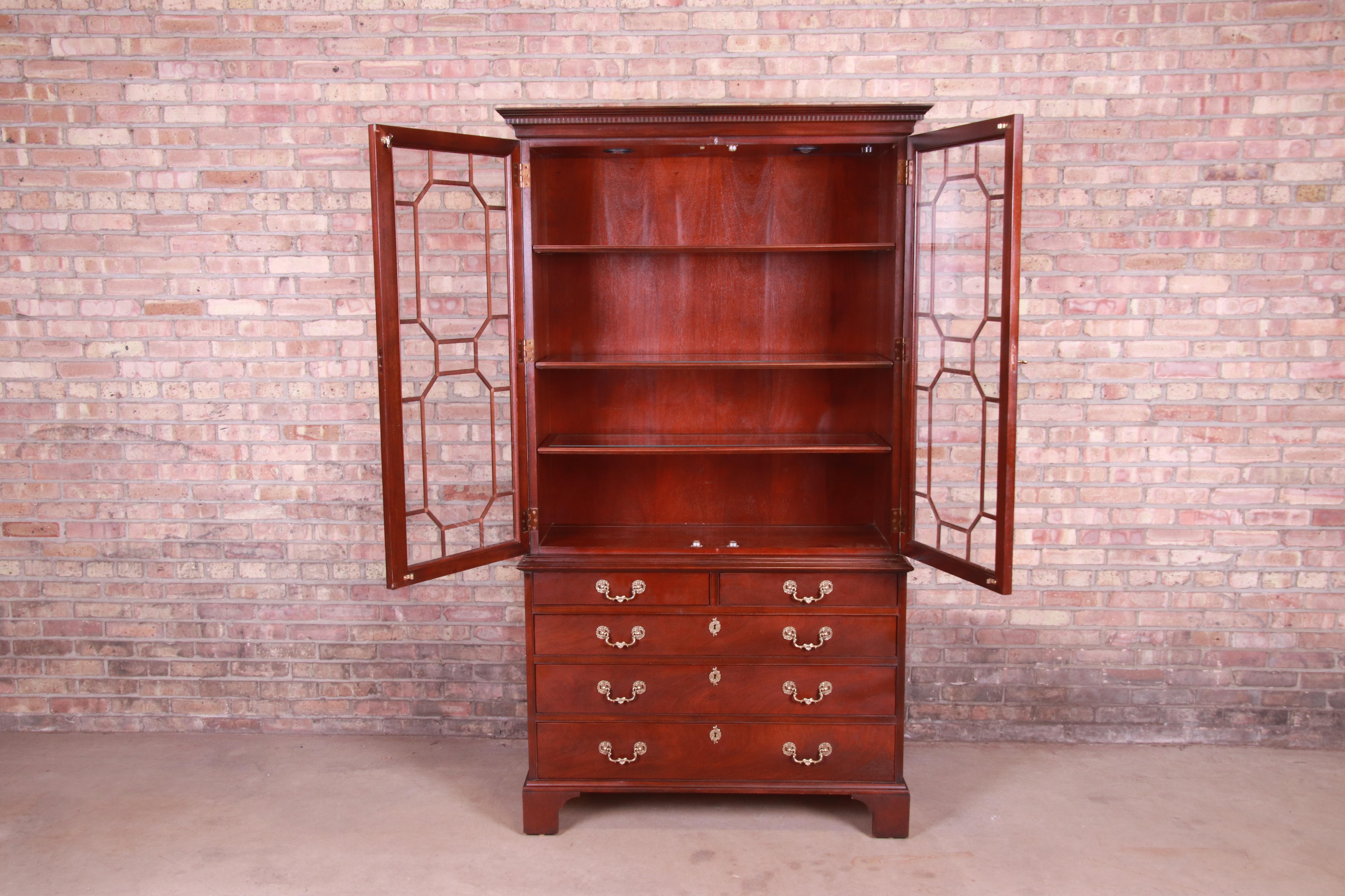 Century Furniture English Chippendale Mahogany Bureau with Bookcase Cabinet 9