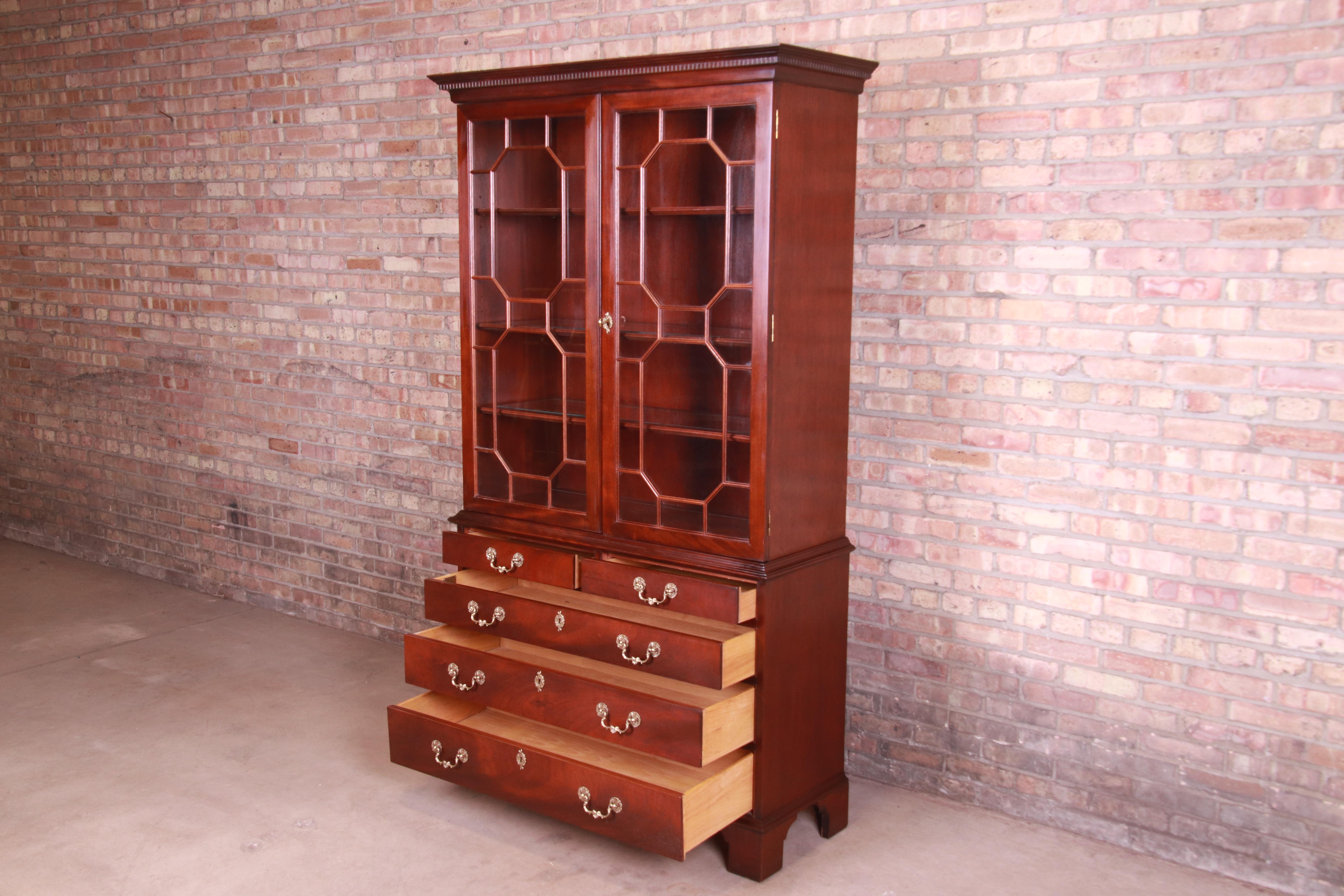 Century Furniture English Chippendale Mahogany Bureau with Bookcase Cabinet 1