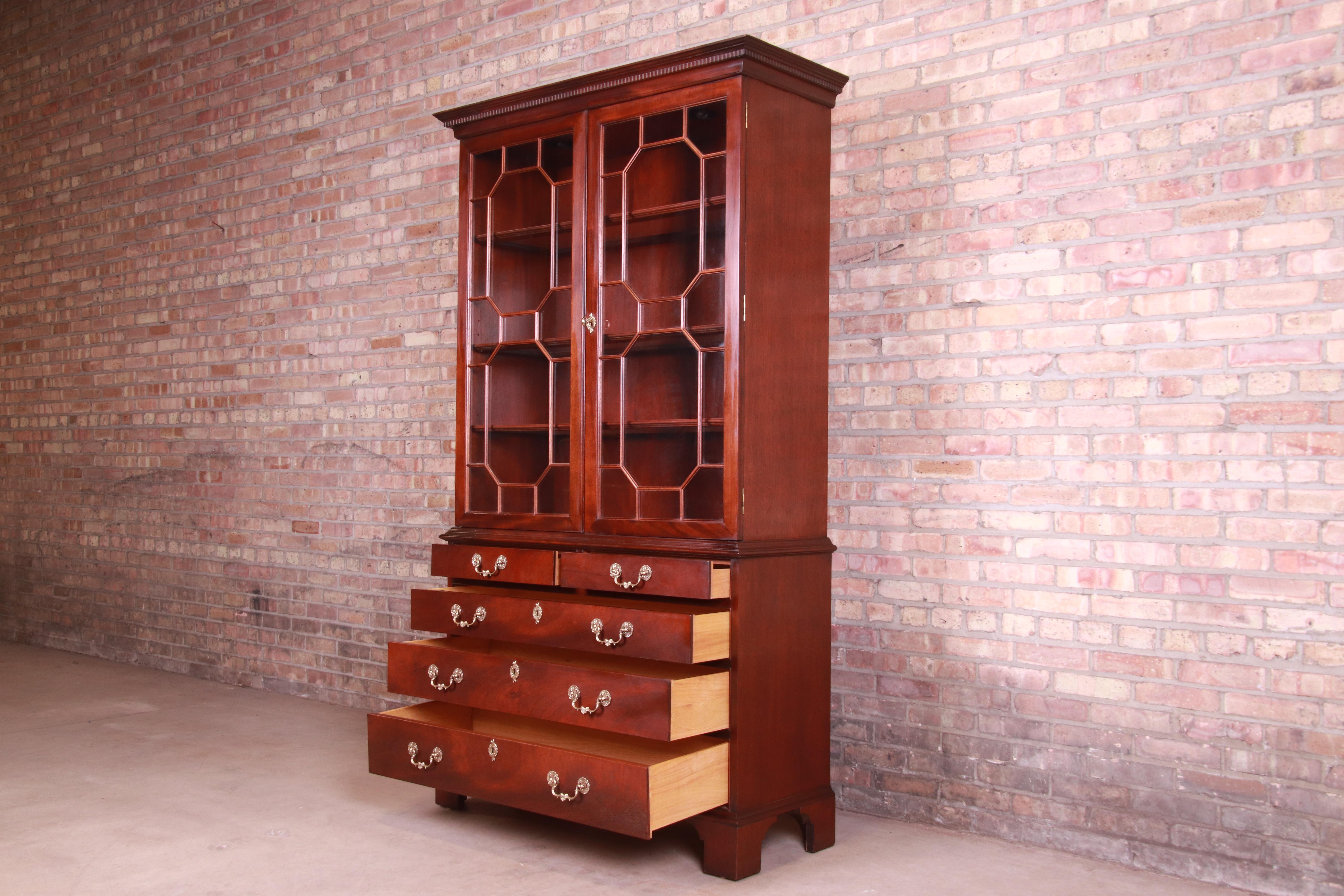Century Furniture English Chippendale Mahogany Bureau with Bookcase Cabinet 2