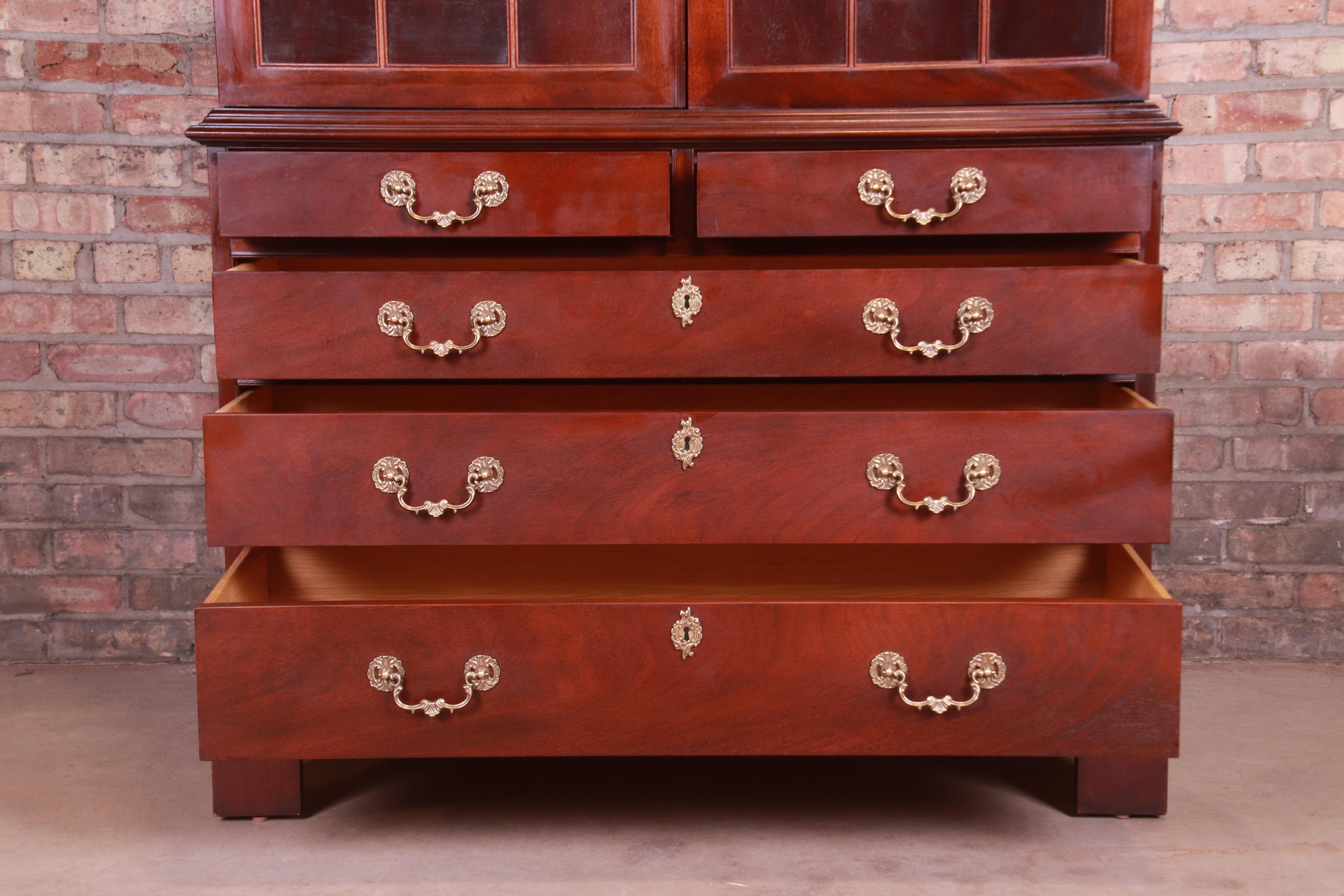 Century Furniture English Chippendale Mahogany Bureau with Bookcase Cabinet 3