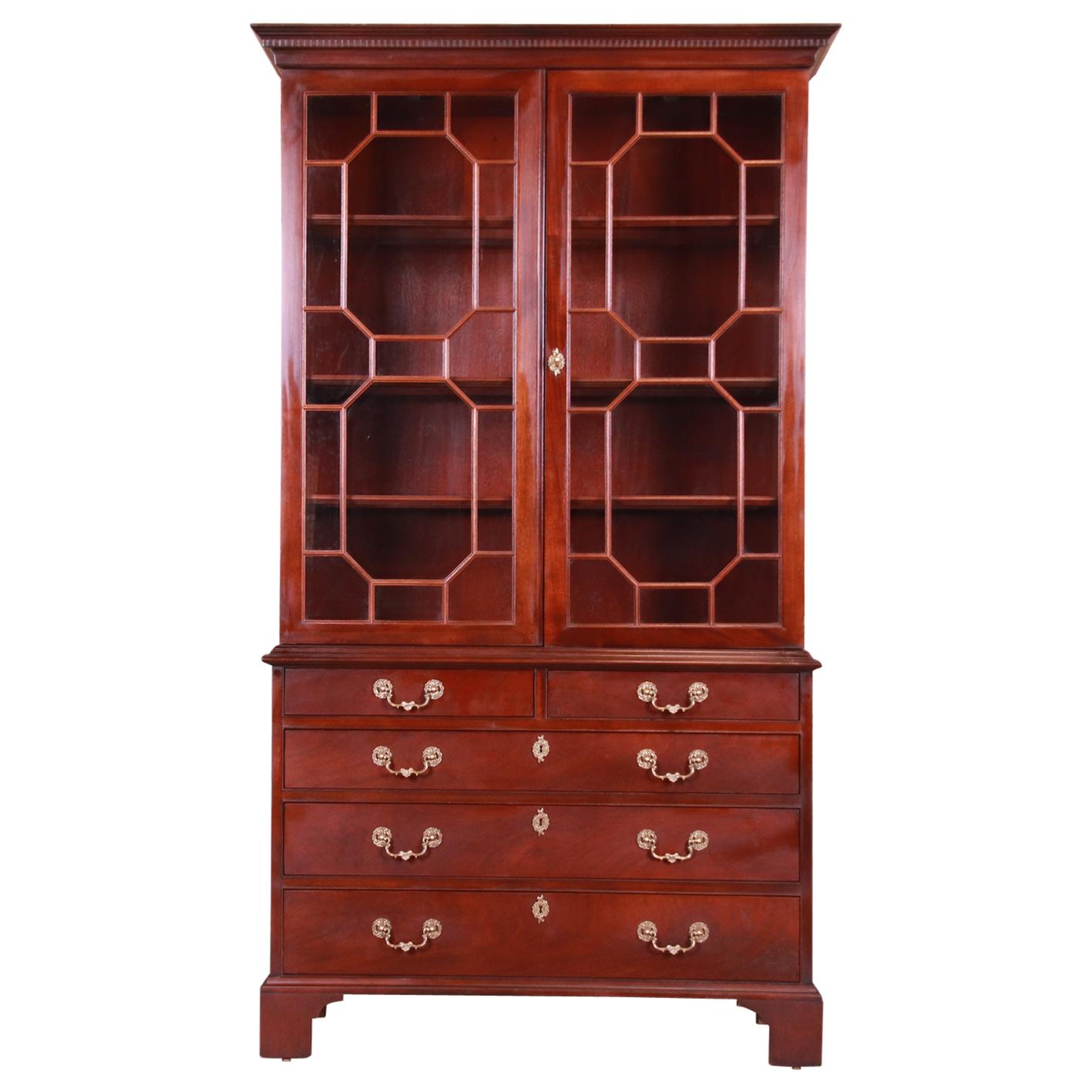 Century Furniture English Chippendale Mahogany Bureau with Bookcase Cabinet