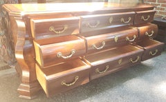 Century Furniture French Bombe Style Mahogany Triple Dresser with Trifold Mirror