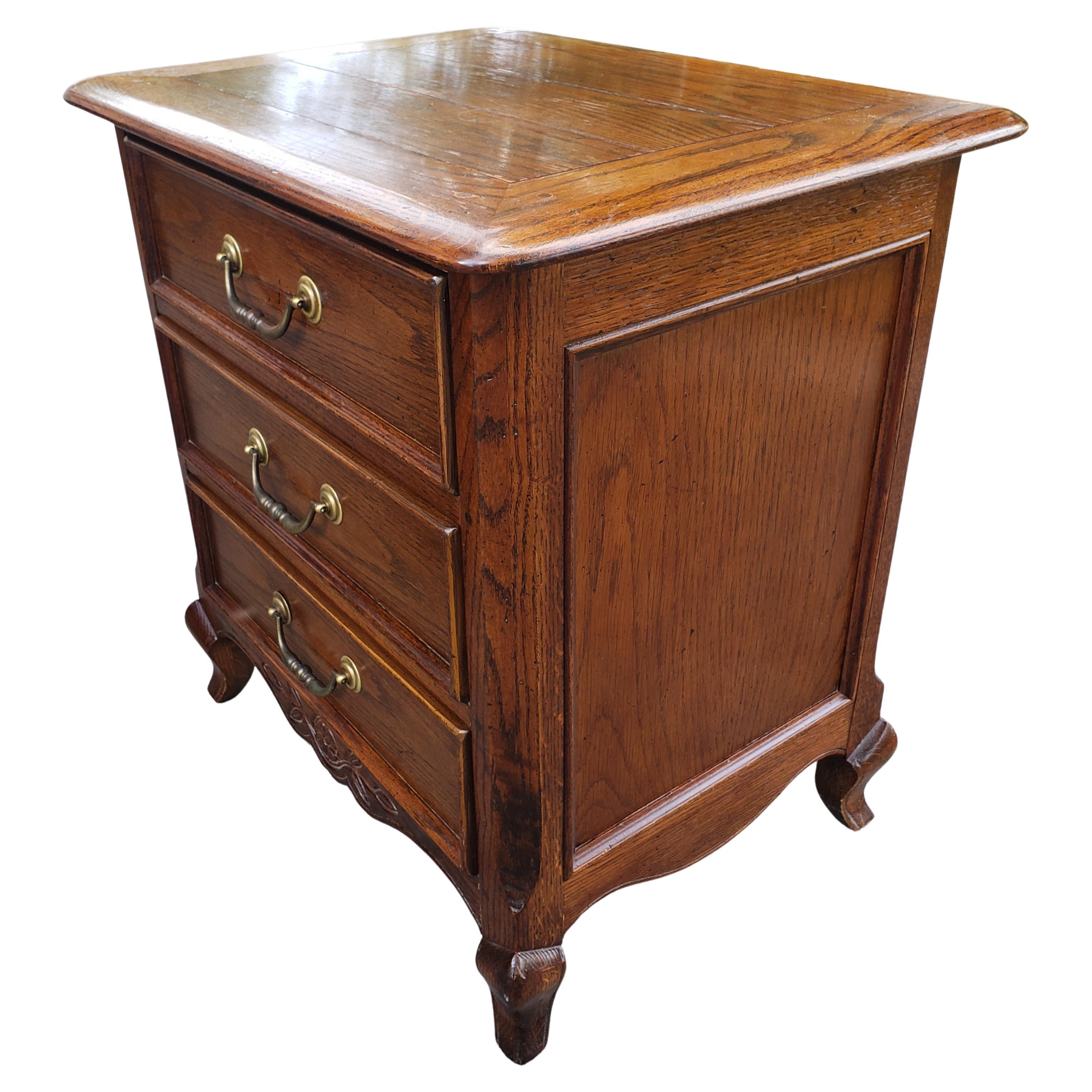American Century Furniture French Country Oak Bedside Chests of Drawers Nighstands, Pair