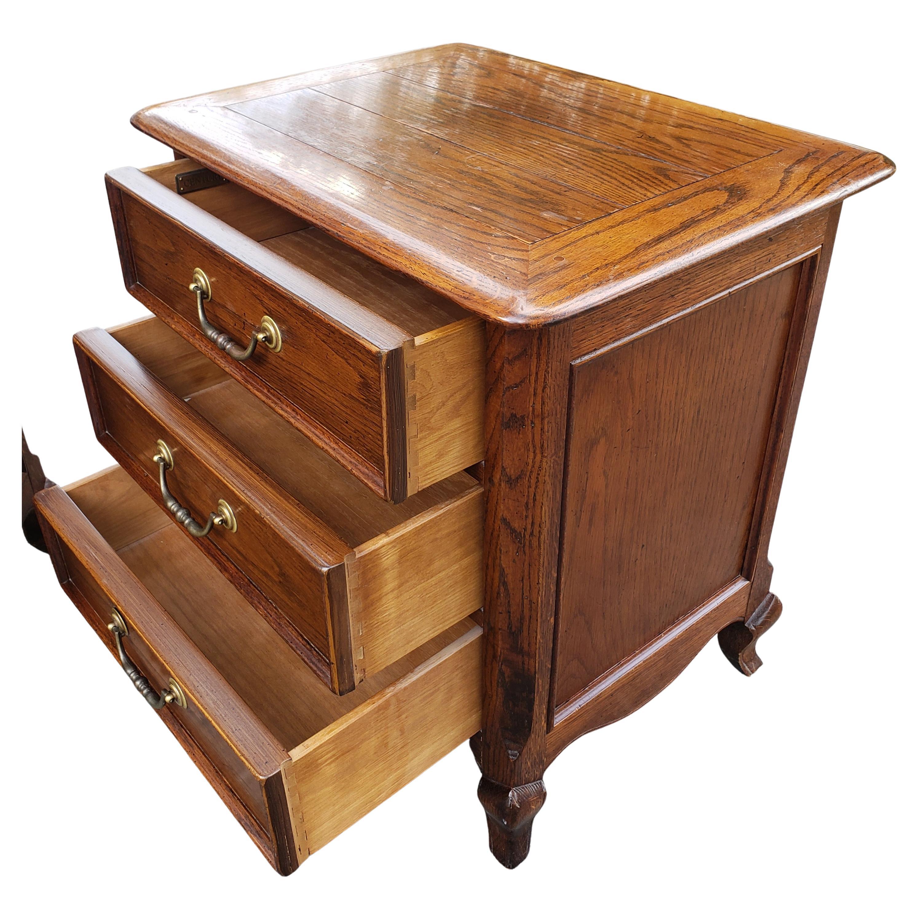20th Century Century Furniture French Country Oak Bedside Chests of Drawers Nighstands, Pair