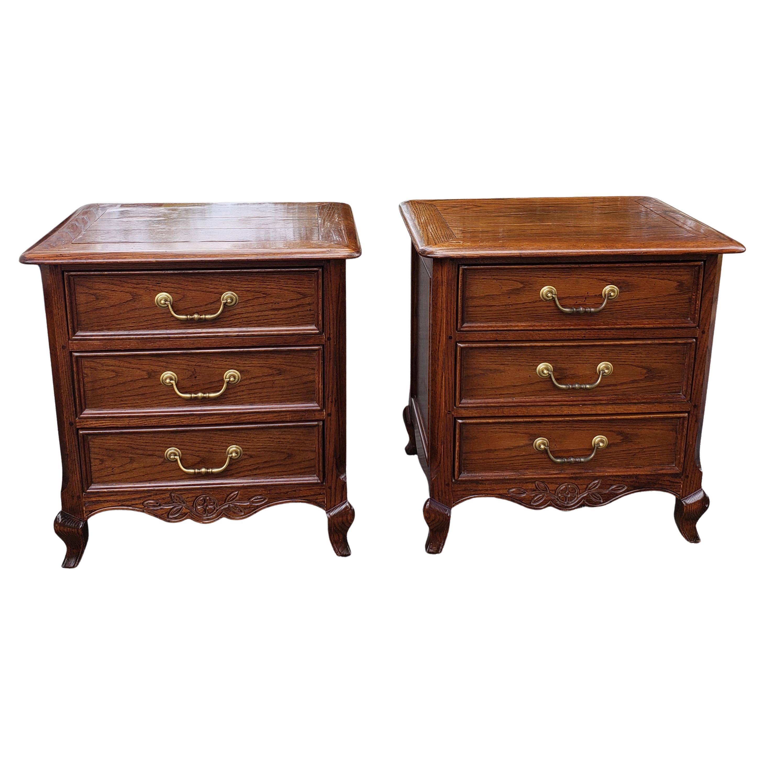 Century Furniture French Country Oak Bedside Chests of Drawers Nighstands, Pair