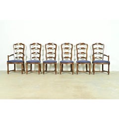 Century Furniture French Country Oak Ladder Back Dining Chairs, Set of Six