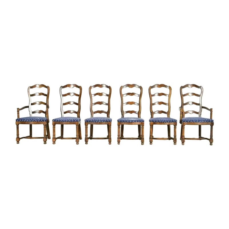 Century Furniture French Country Oak Ladder Back Dining Chairs, Set of Six