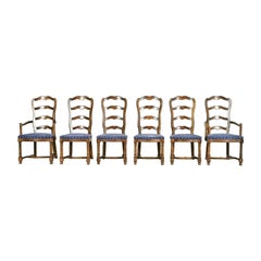 Century Furniture French Country Oak Ladder Back Dining Chairs, Set of Six