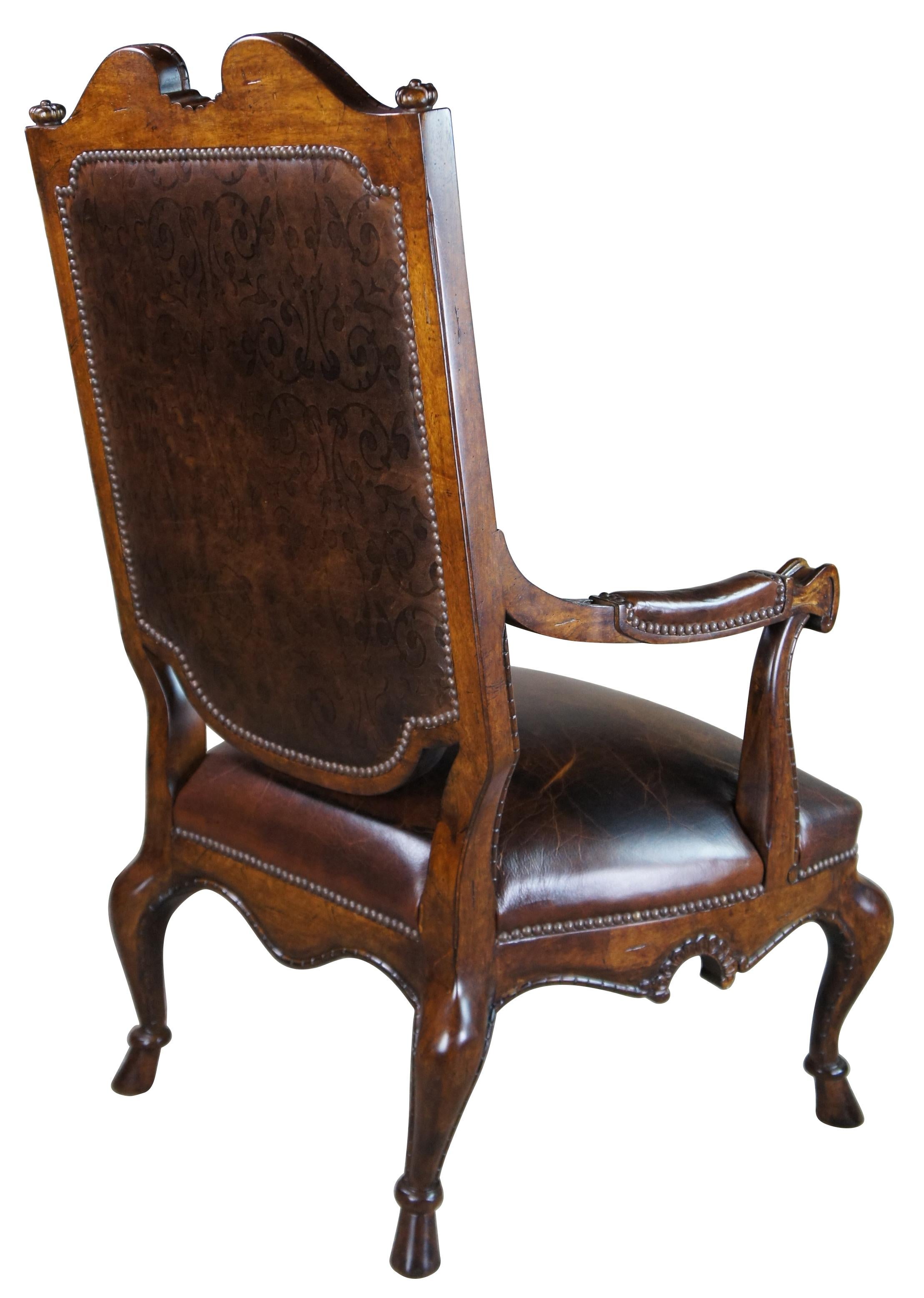 French Provincial Century Furniture French Highback Carved Fauteuil Club Library Arm Chair Leather For Sale