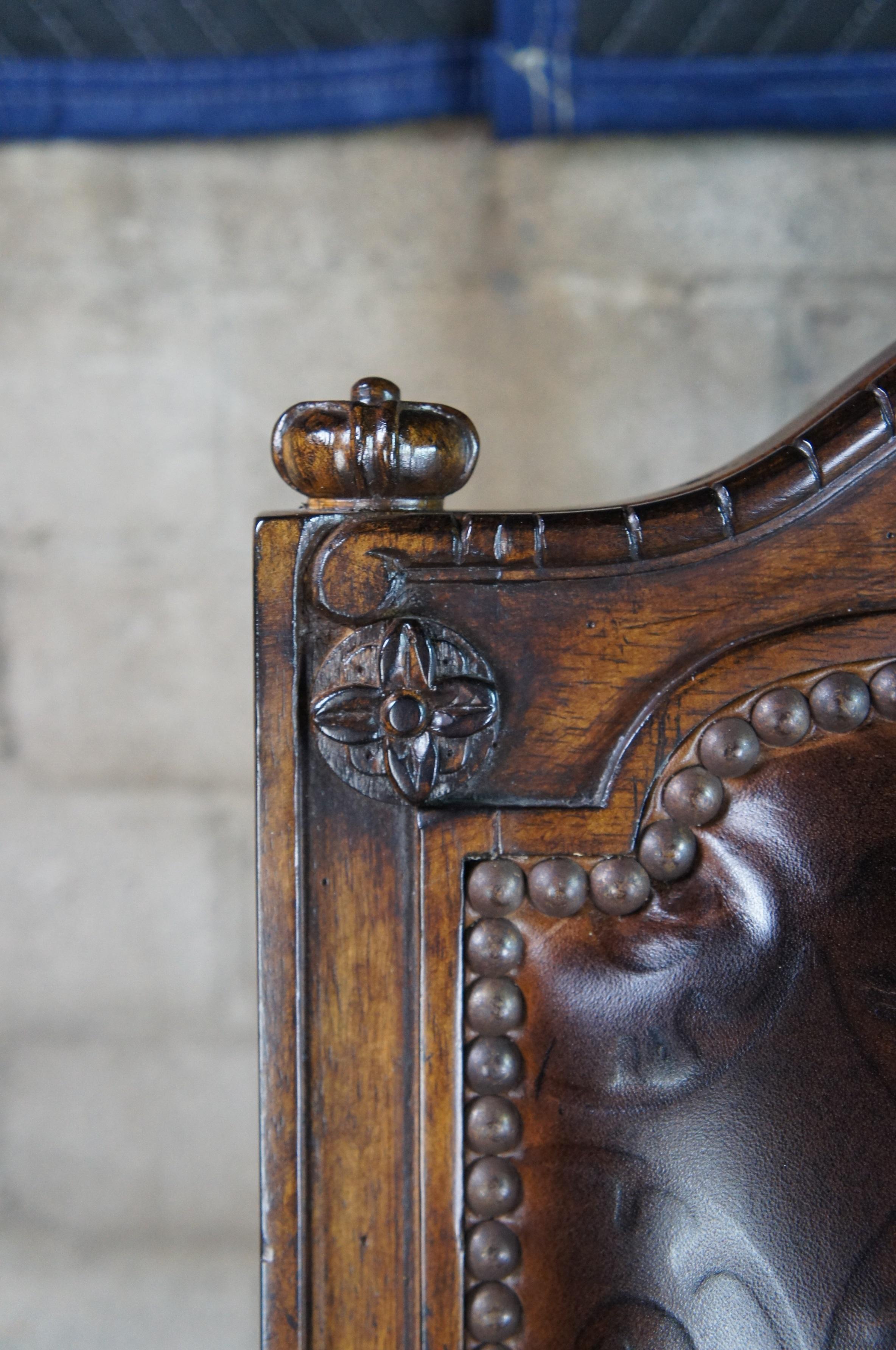 19. Jahrhundert Möbel Französisch Hochlehn geschnitzt Fauteuil Club Bibliothek Sessel Leder im Angebot 3