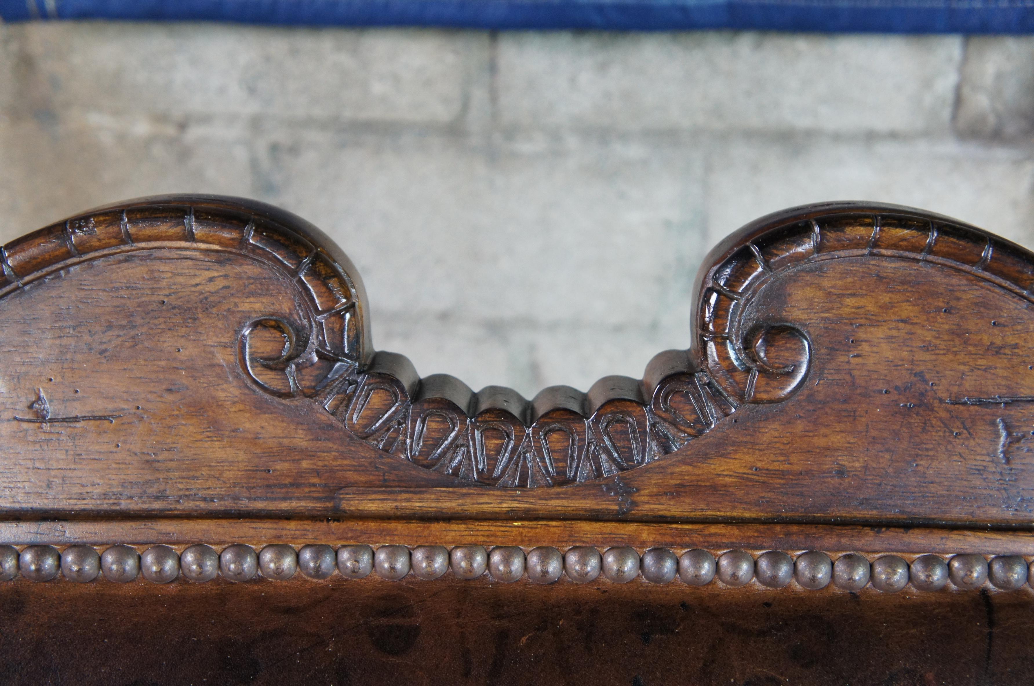 19. Jahrhundert Möbel Französisch Hochlehn geschnitzt Fauteuil Club Bibliothek Sessel Leder im Angebot 4