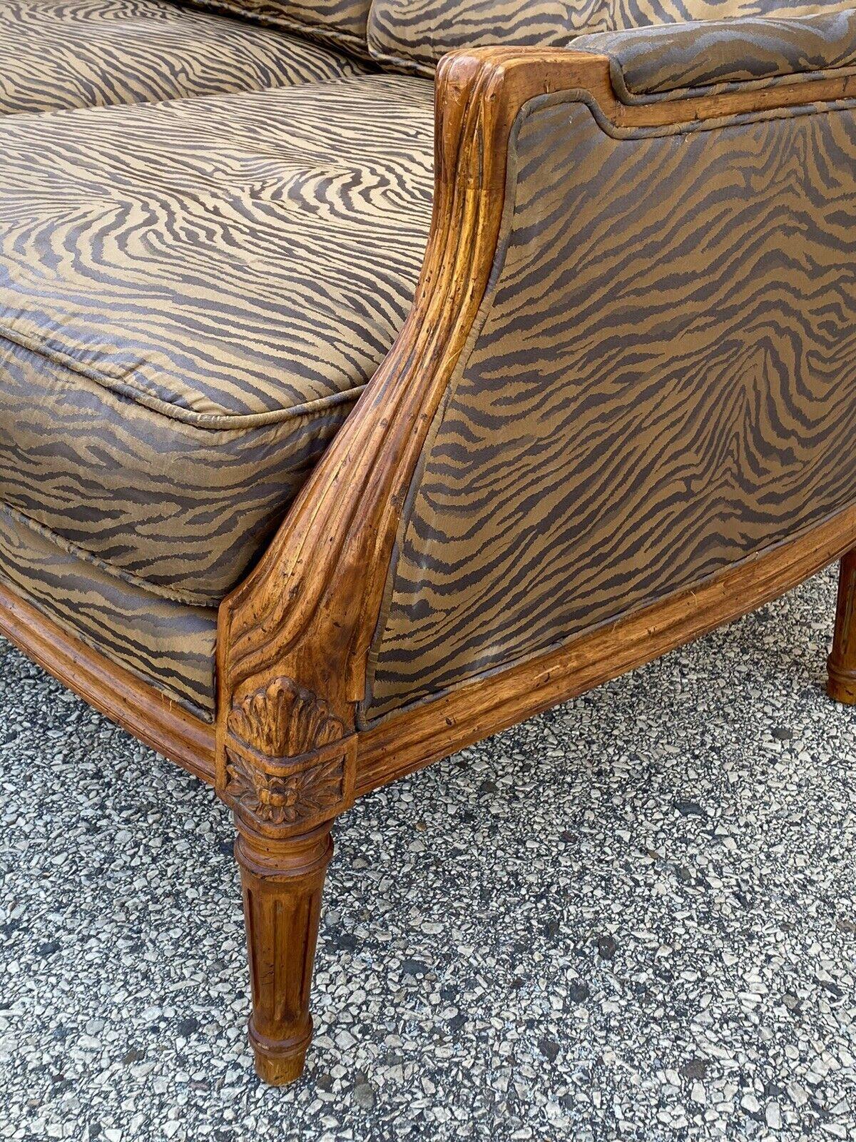 20th Century Century Furniture French Louis XVI Style Cane Back Tiger Stripe Settee Loveseat