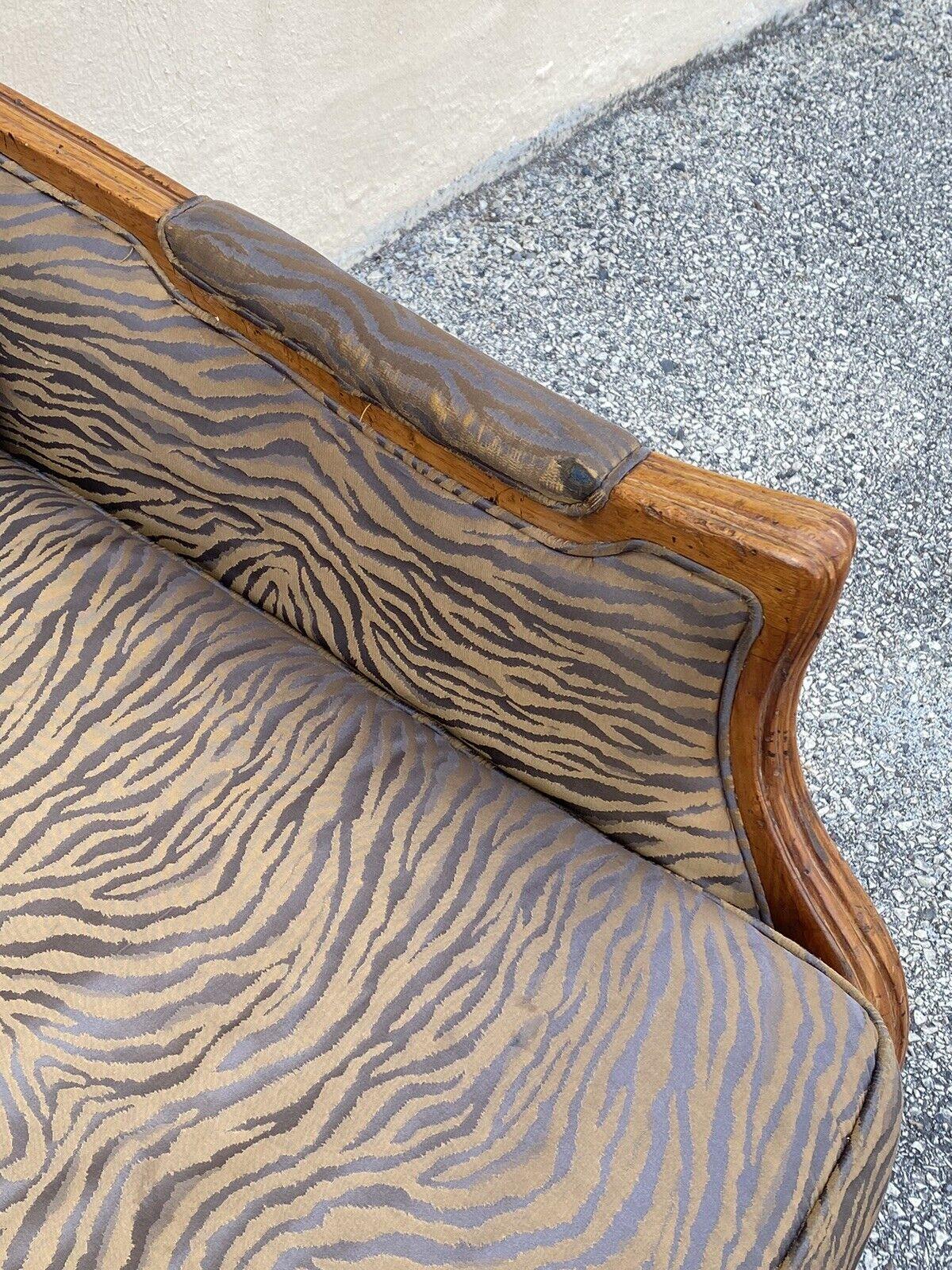 Fabric Century Furniture French Louis XVI Style Cane Back Tiger Stripe Settee Loveseat