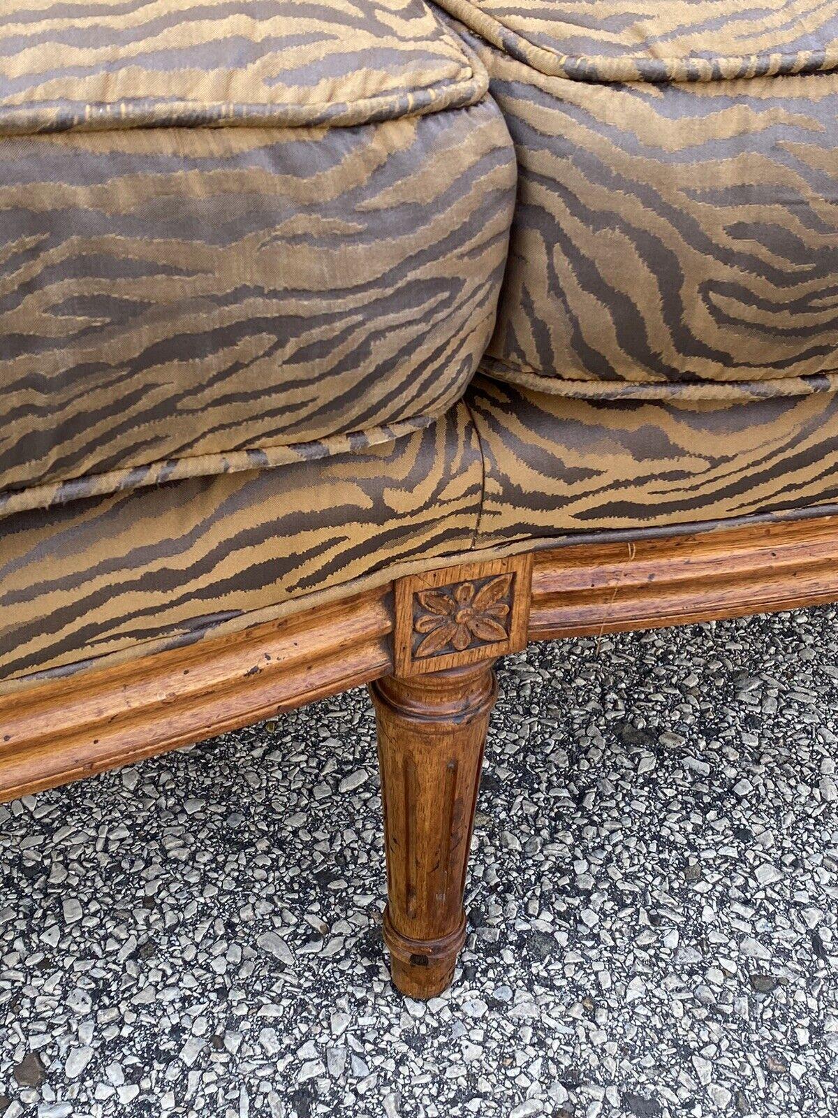 Century Furniture French Louis XVI Style Cane Back Tiger Stripe Settee Loveseat 2