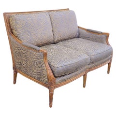 Retro Century Furniture French Louis XVI Style Cane Back Tiger Stripe Settee Loveseat