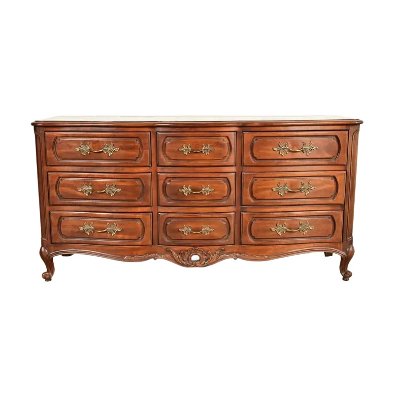 Century Furniture French Provincial Louis XV Carved Cherry Wood Triple Dresser