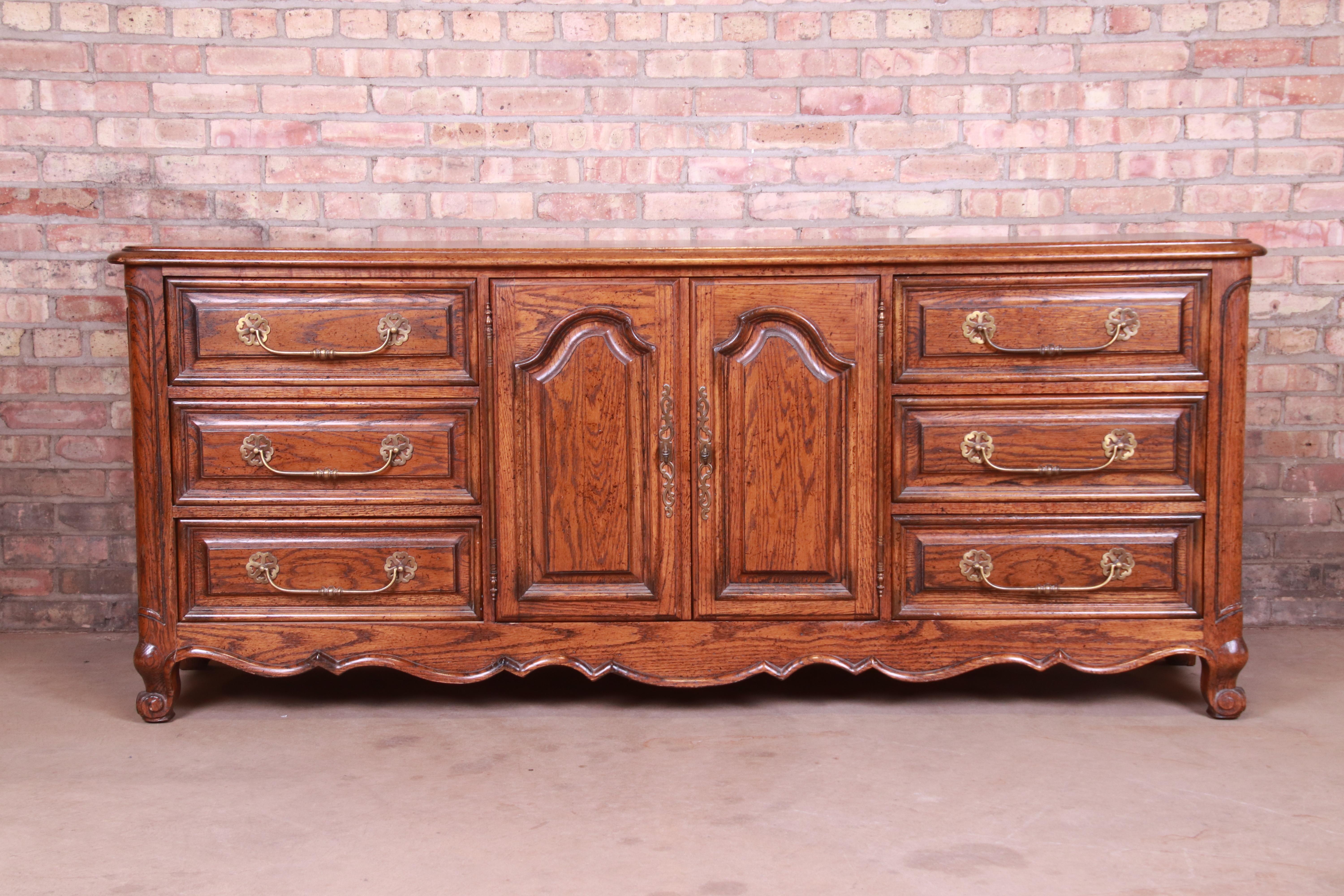 American Century Furniture French Provincial Louis XV Carved Oak Dresser or Credenza