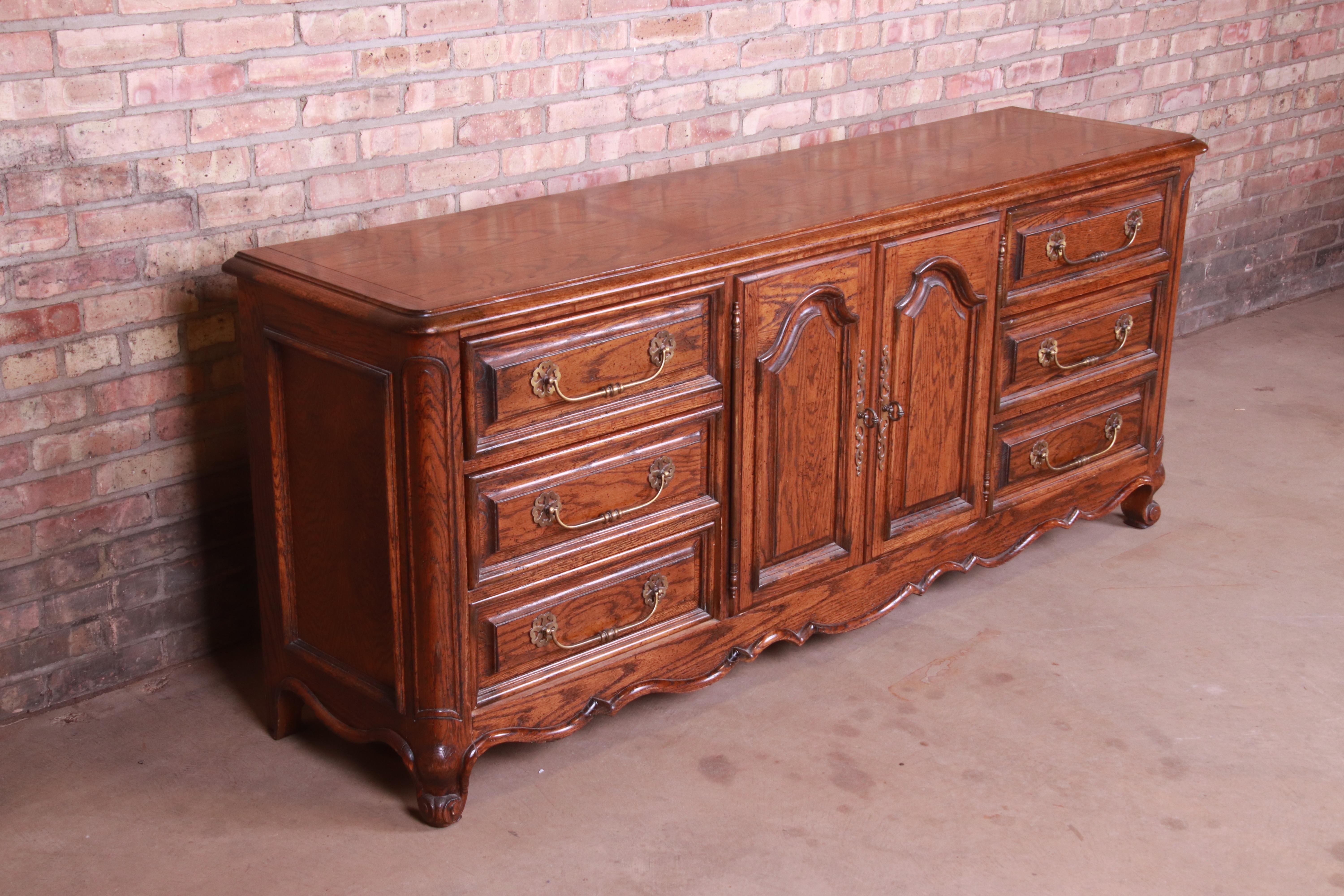 20th Century Century Furniture French Provincial Louis XV Carved Oak Dresser or Credenza