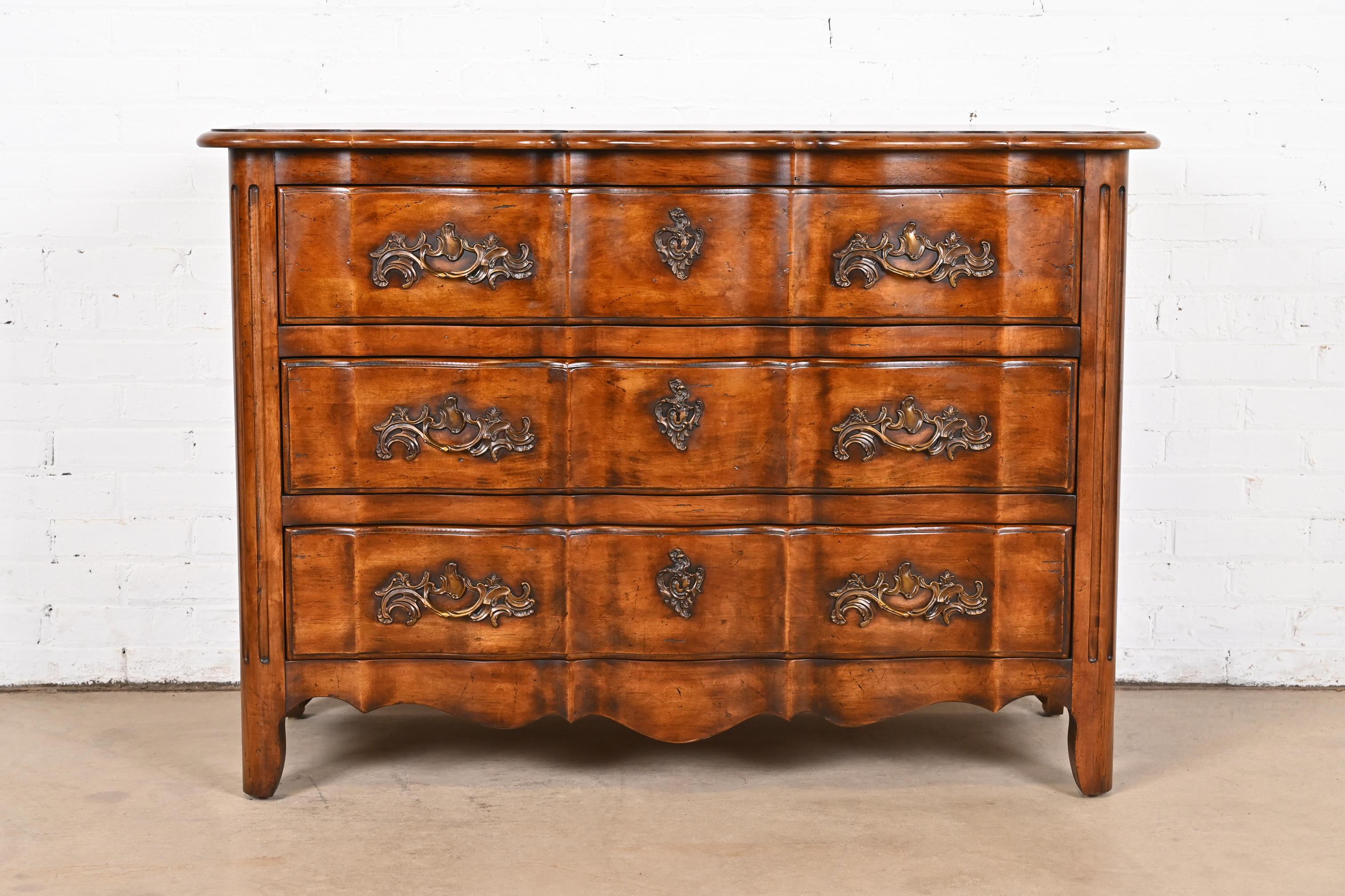 American Century Furniture French Provincial Louis XV Carved Walnut Chest of Drawers For Sale