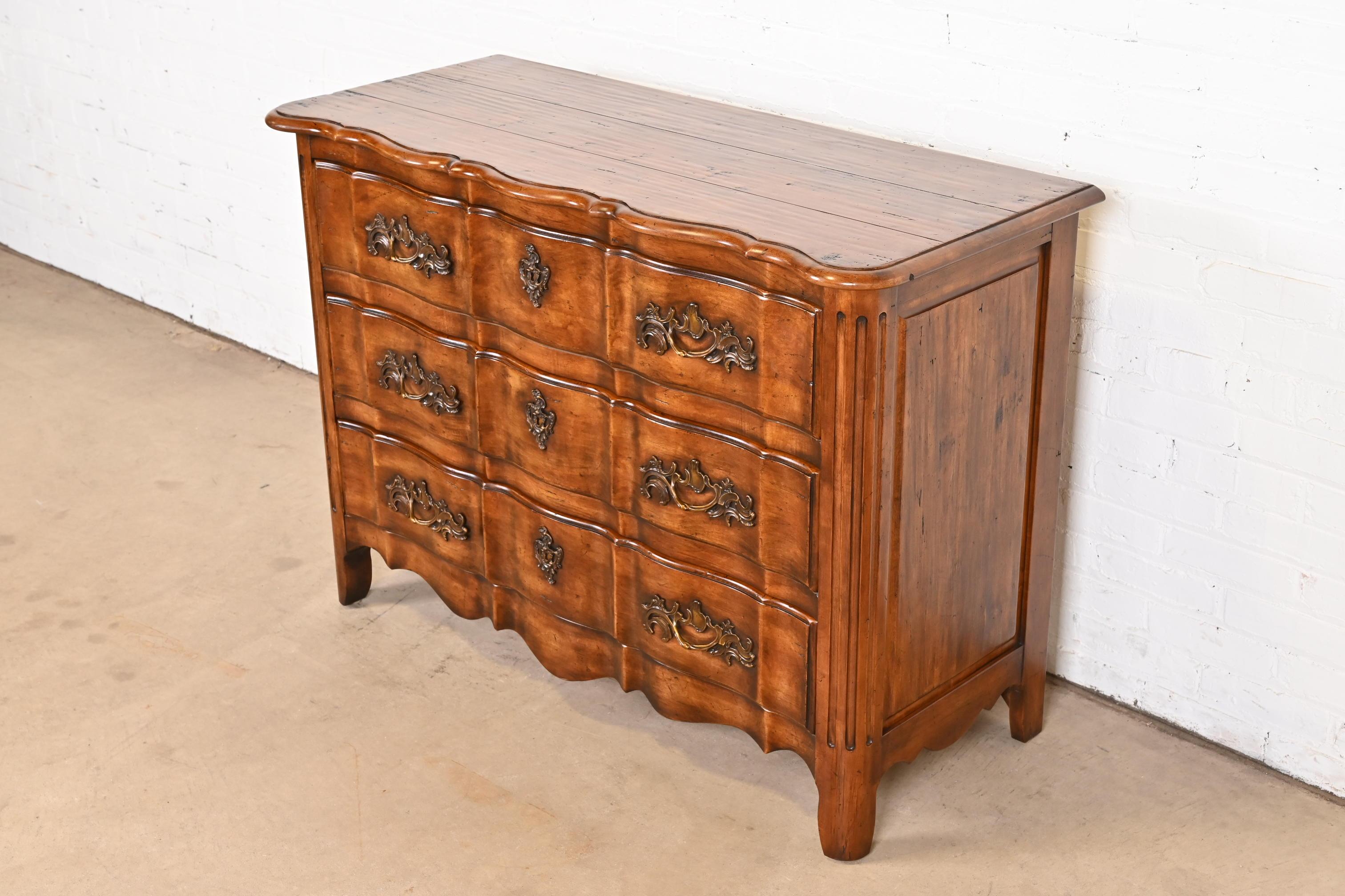 Century Furniture French Provincial Louis XV Carved Walnut Chest of Drawers In Good Condition For Sale In South Bend, IN