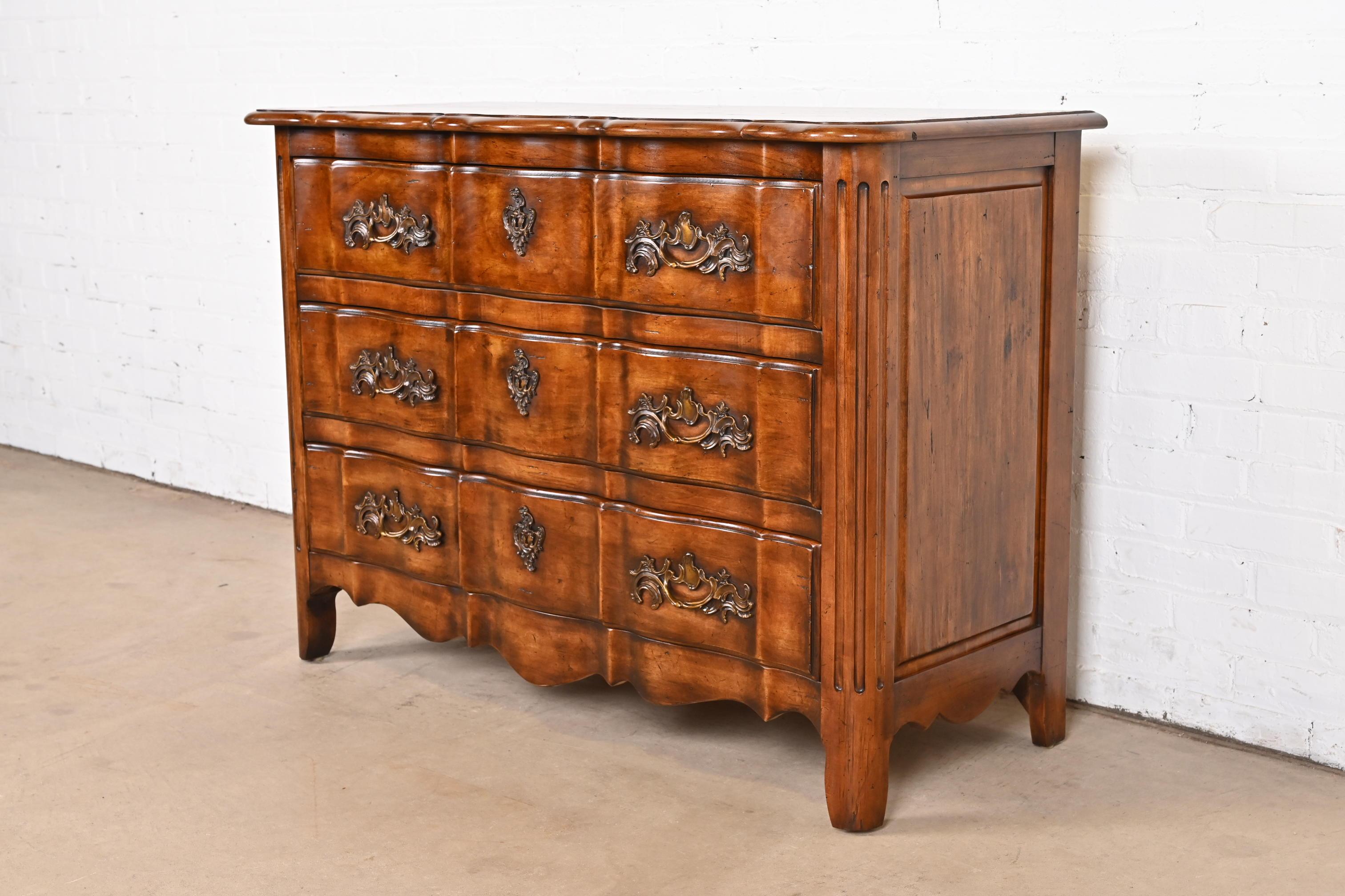 Late 20th Century Century Furniture French Provincial Louis XV Carved Walnut Chest of Drawers For Sale