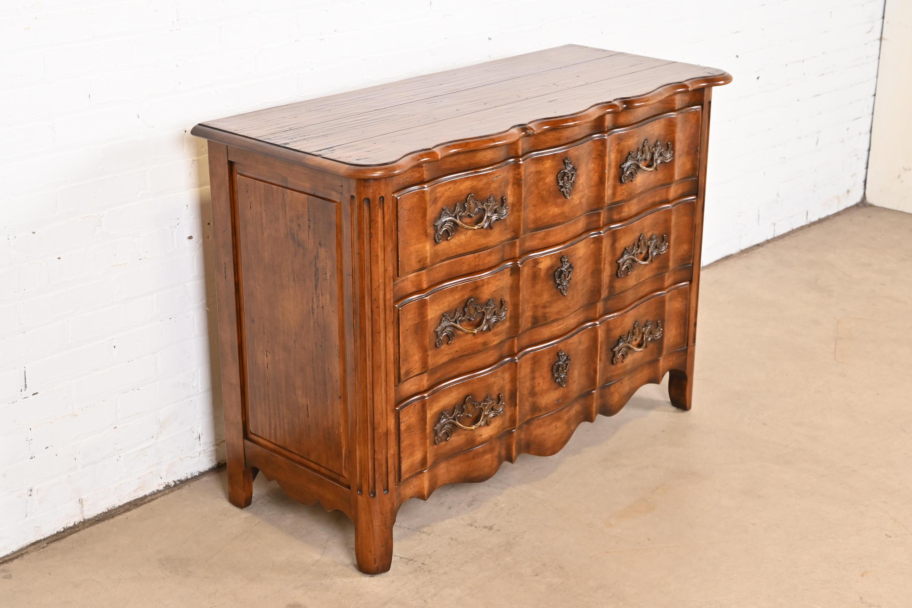 Brass Century Furniture French Provincial Louis XV Carved Walnut Chest of Drawers For Sale