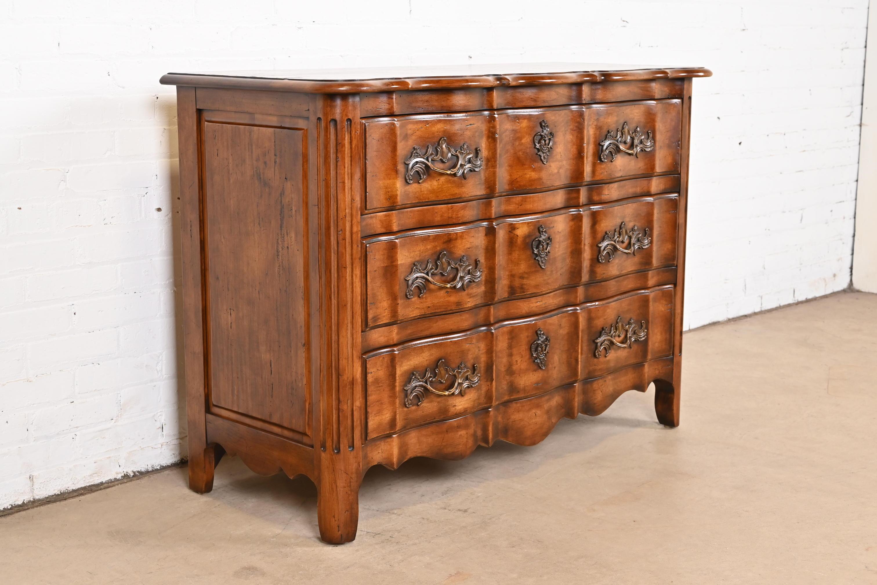 Century Furniture French Provincial Louis XV Carved Walnut Chest of Drawers For Sale 1