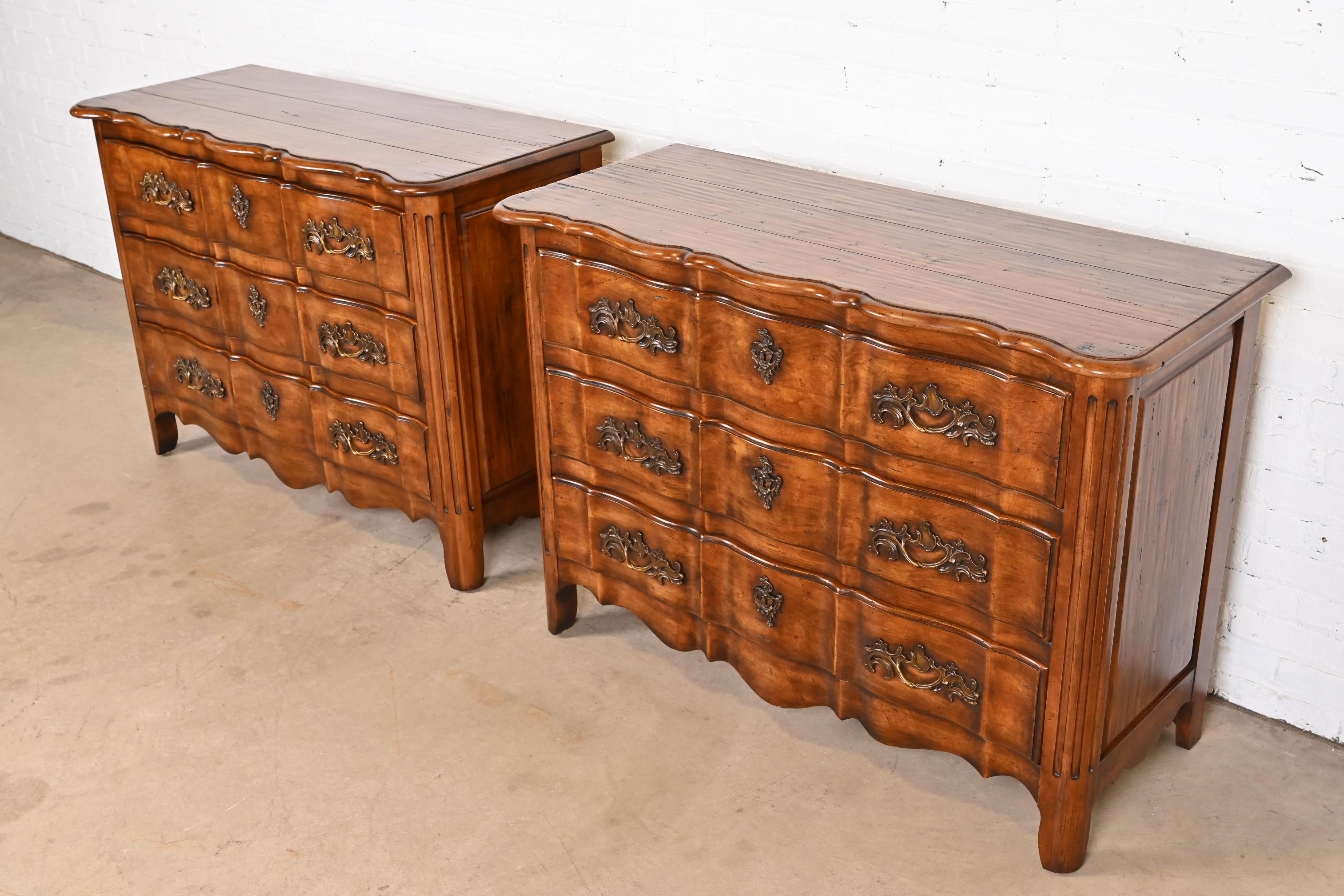 Century Furniture French Provincial Louis XV Carved Walnut Chests of Drawers In Good Condition For Sale In South Bend, IN
