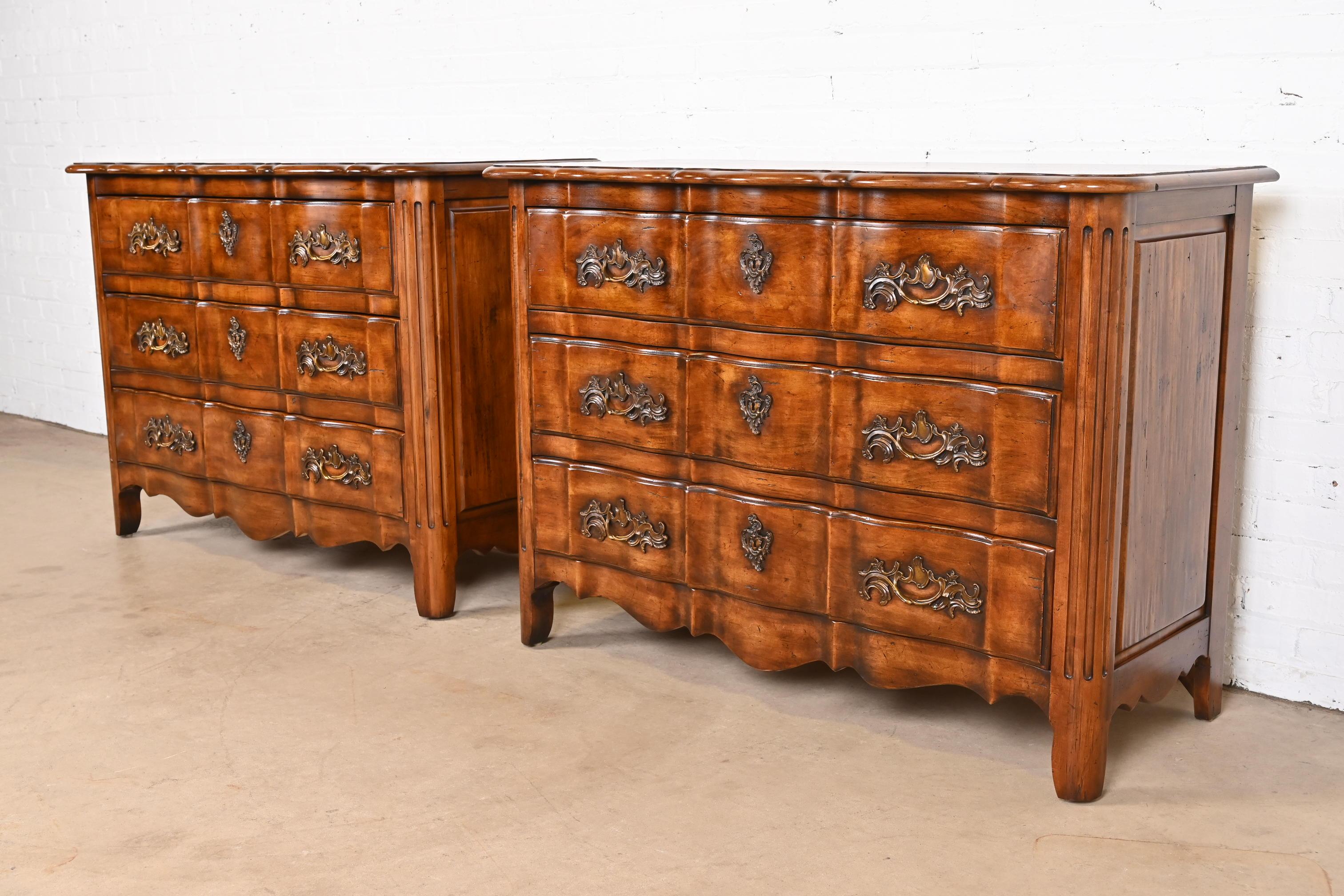 Late 20th Century Century Furniture French Provincial Louis XV Carved Walnut Chests of Drawers For Sale