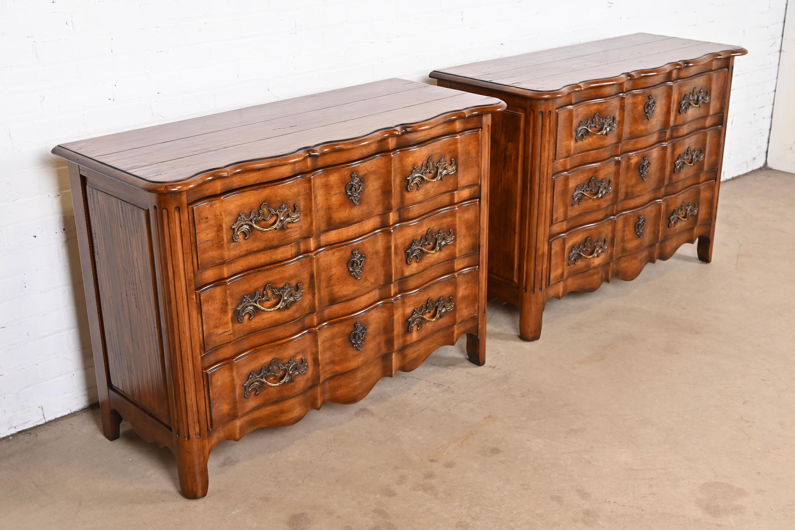 Fruitwood Century Furniture French Provincial Louis XV Carved Walnut Chests of Drawers For Sale
