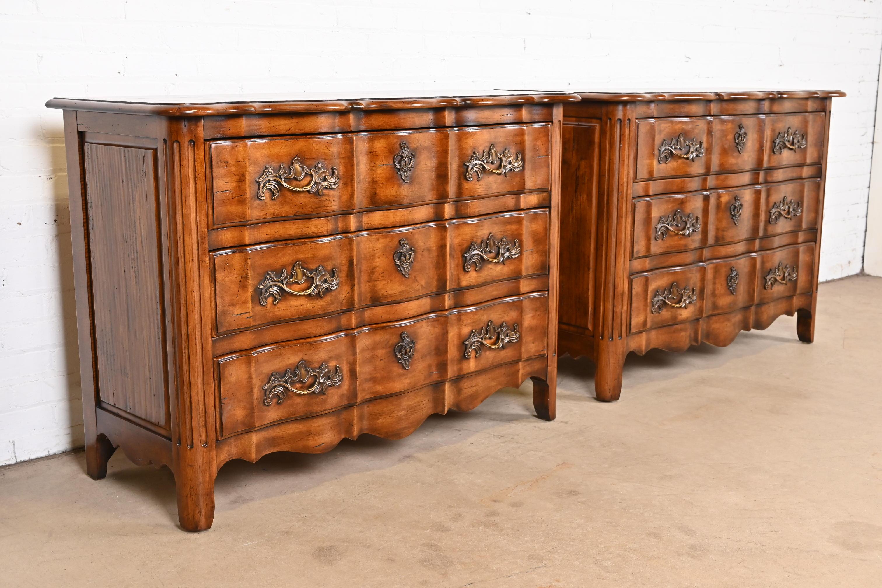 Century Furniture French Provincial Louis XV Carved Walnut Chests of Drawers For Sale 1