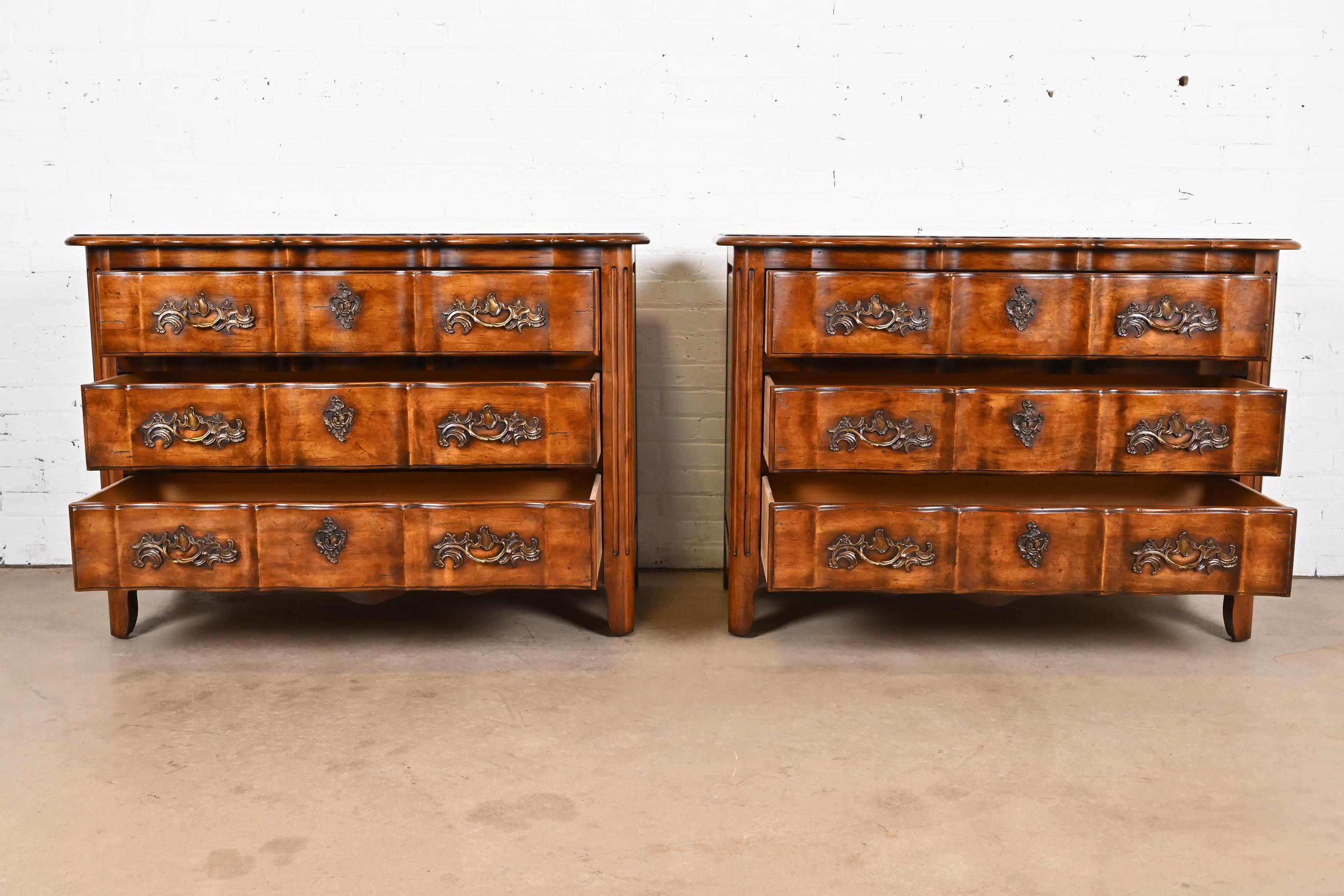 Century Furniture French Provincial Louis XV Carved Walnut Chests of Drawers For Sale 2