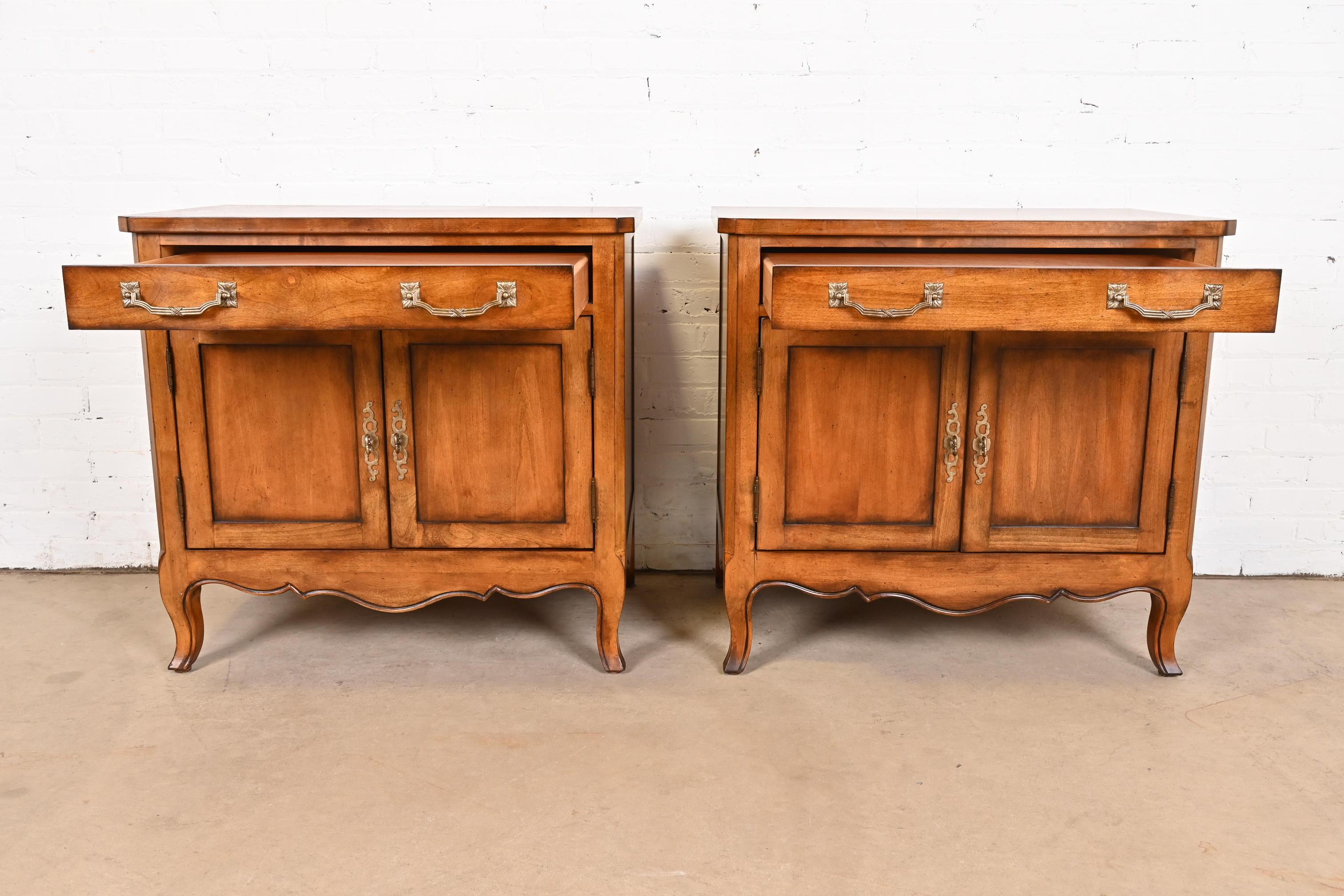 Century Furniture French Provincial Louis XV Cherry Wood Nightstands, Pair 4