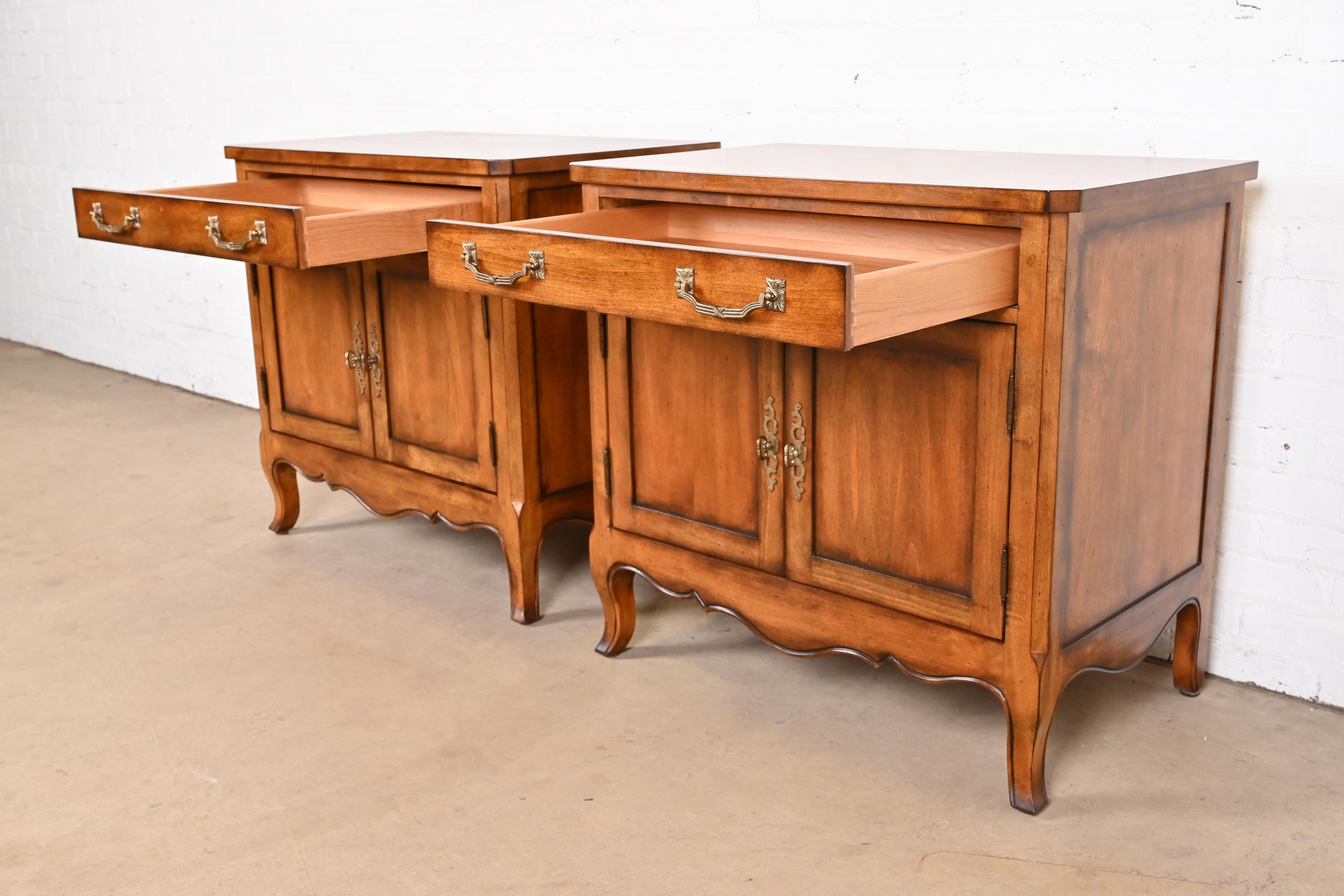 Century Furniture French Provincial Louis XV Cherry Wood Nightstands, Pair 5