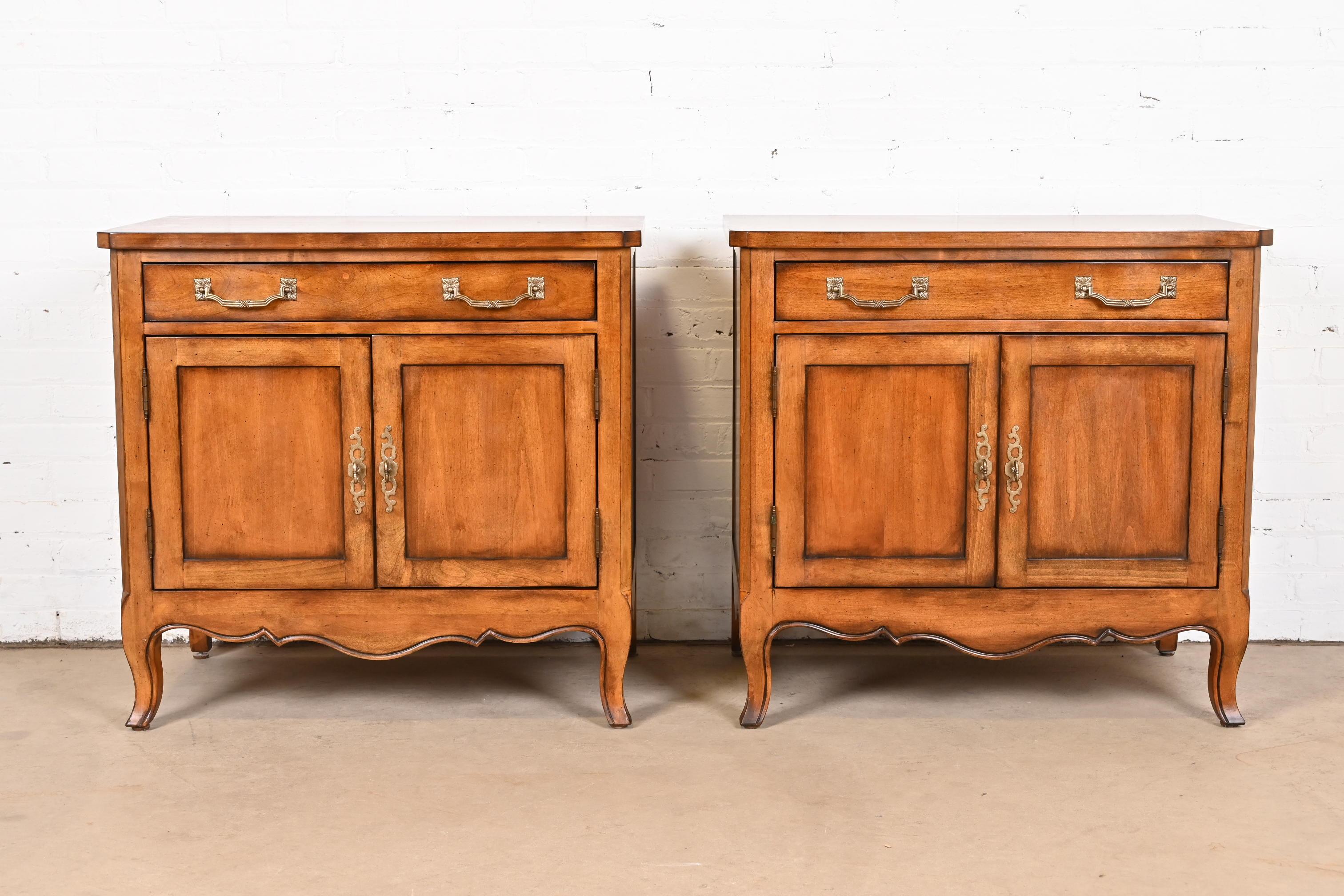 American Century Furniture French Provincial Louis XV Cherry Wood Nightstands, Pair