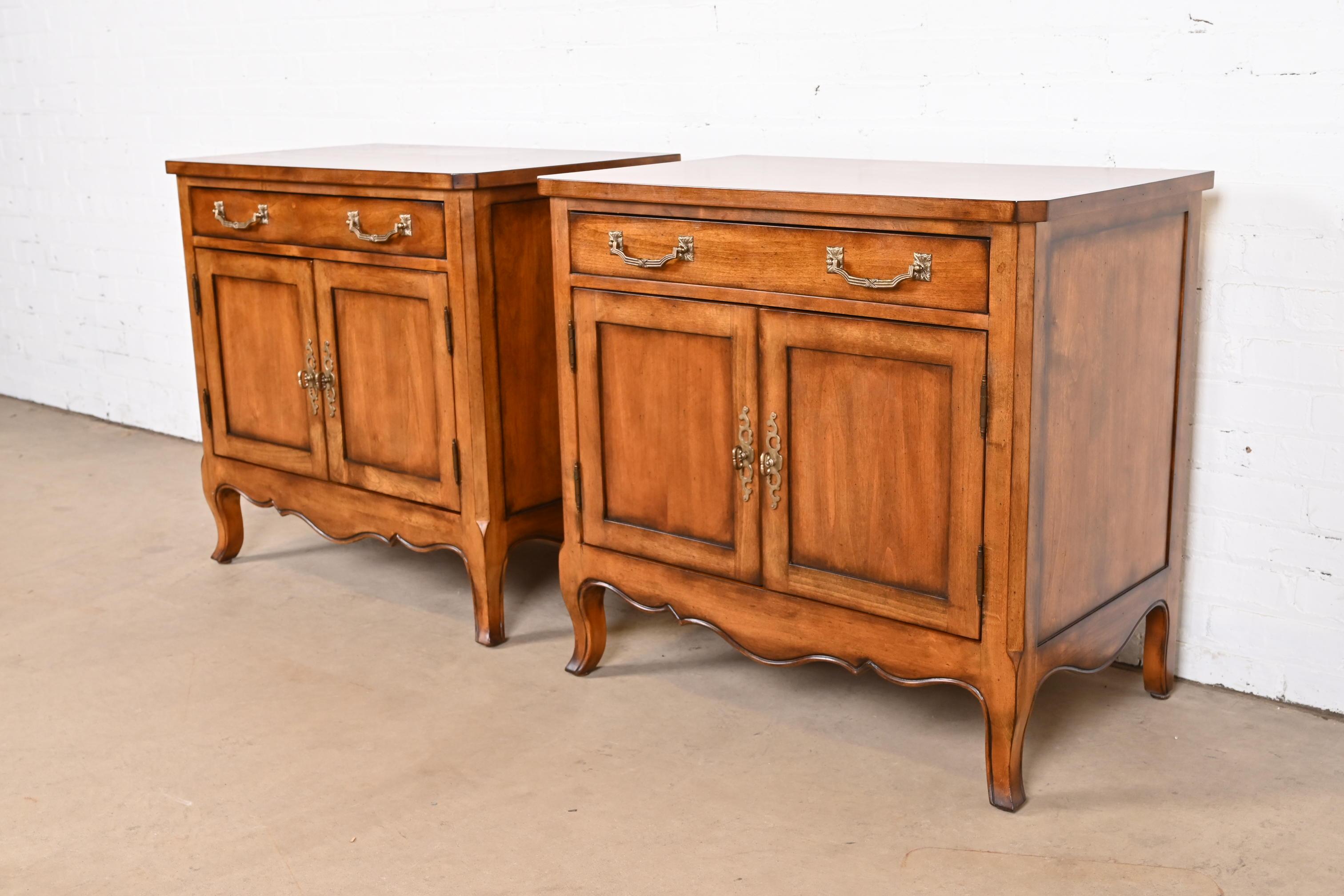20th Century Century Furniture French Provincial Louis XV Cherry Wood Nightstands, Pair