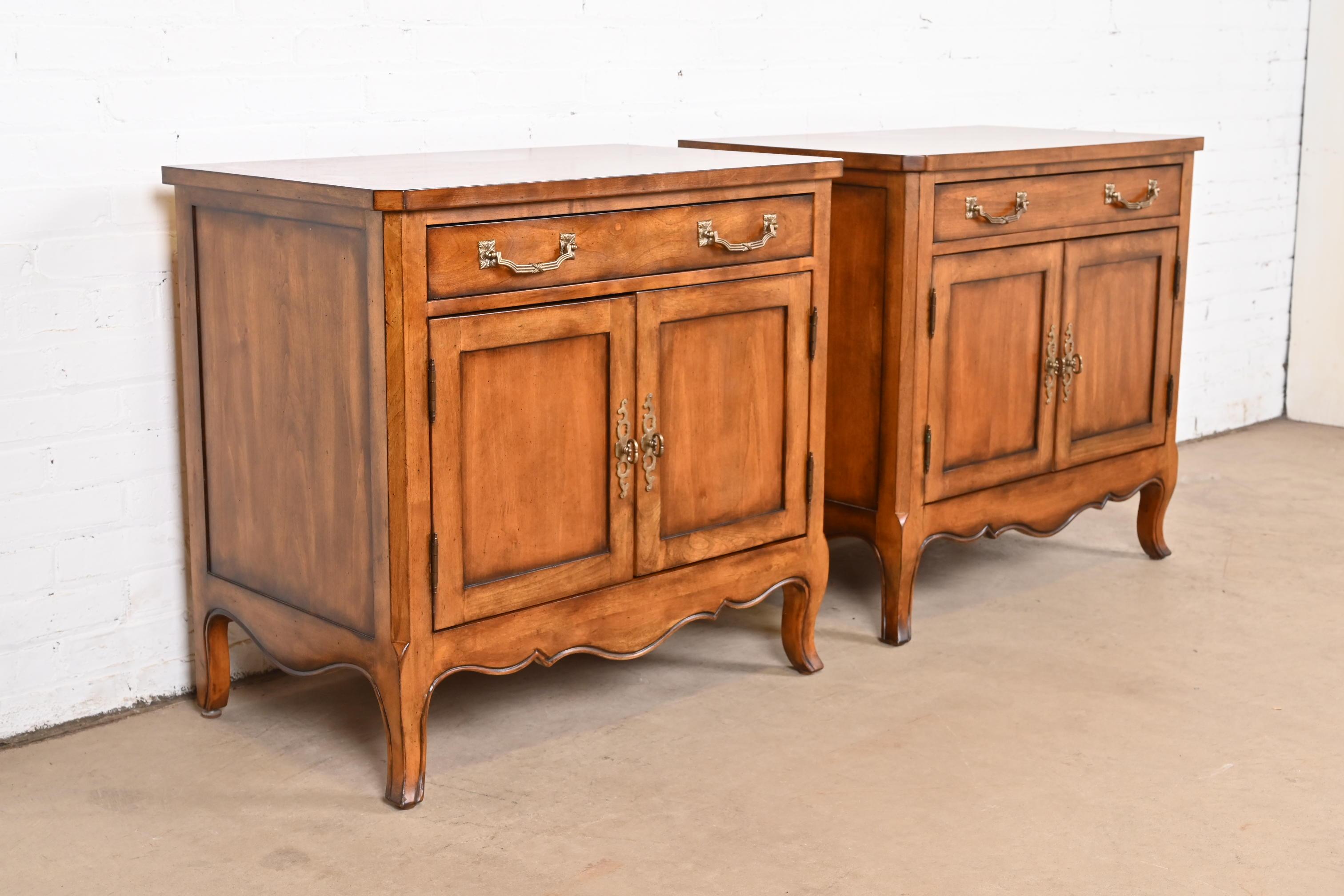 Century Furniture French Provincial Louis XV Cherry Wood Nightstands, Pair 1