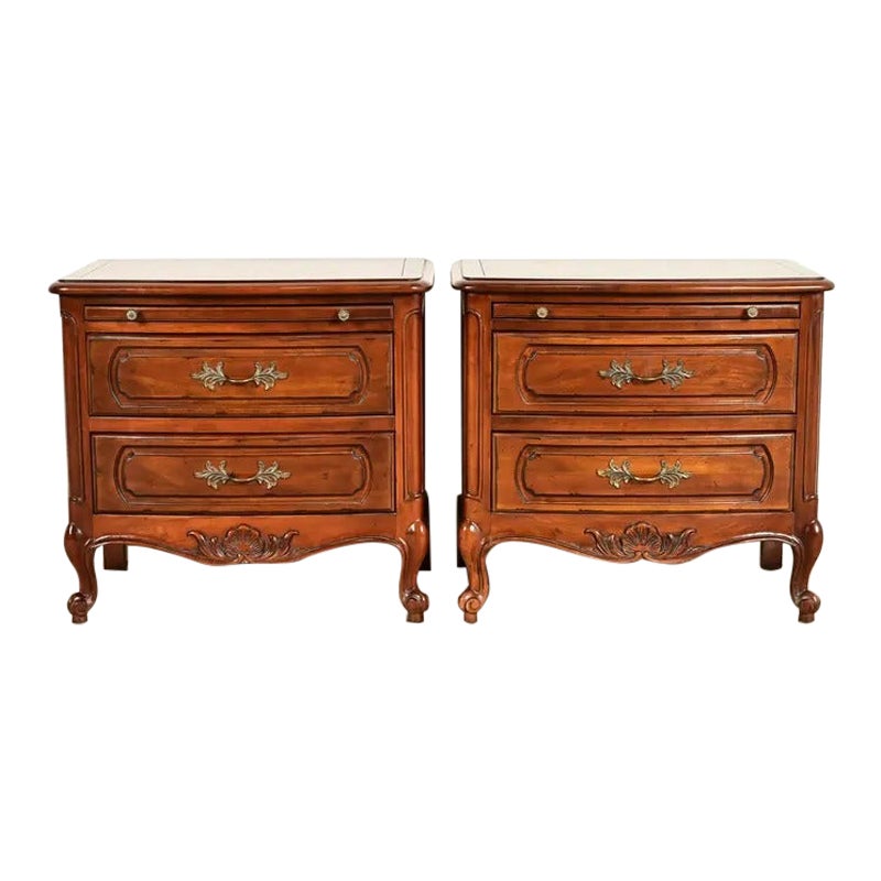 Century Furniture French Provincial Louis XV Cherry Wood Nightstands, Pair For Sale