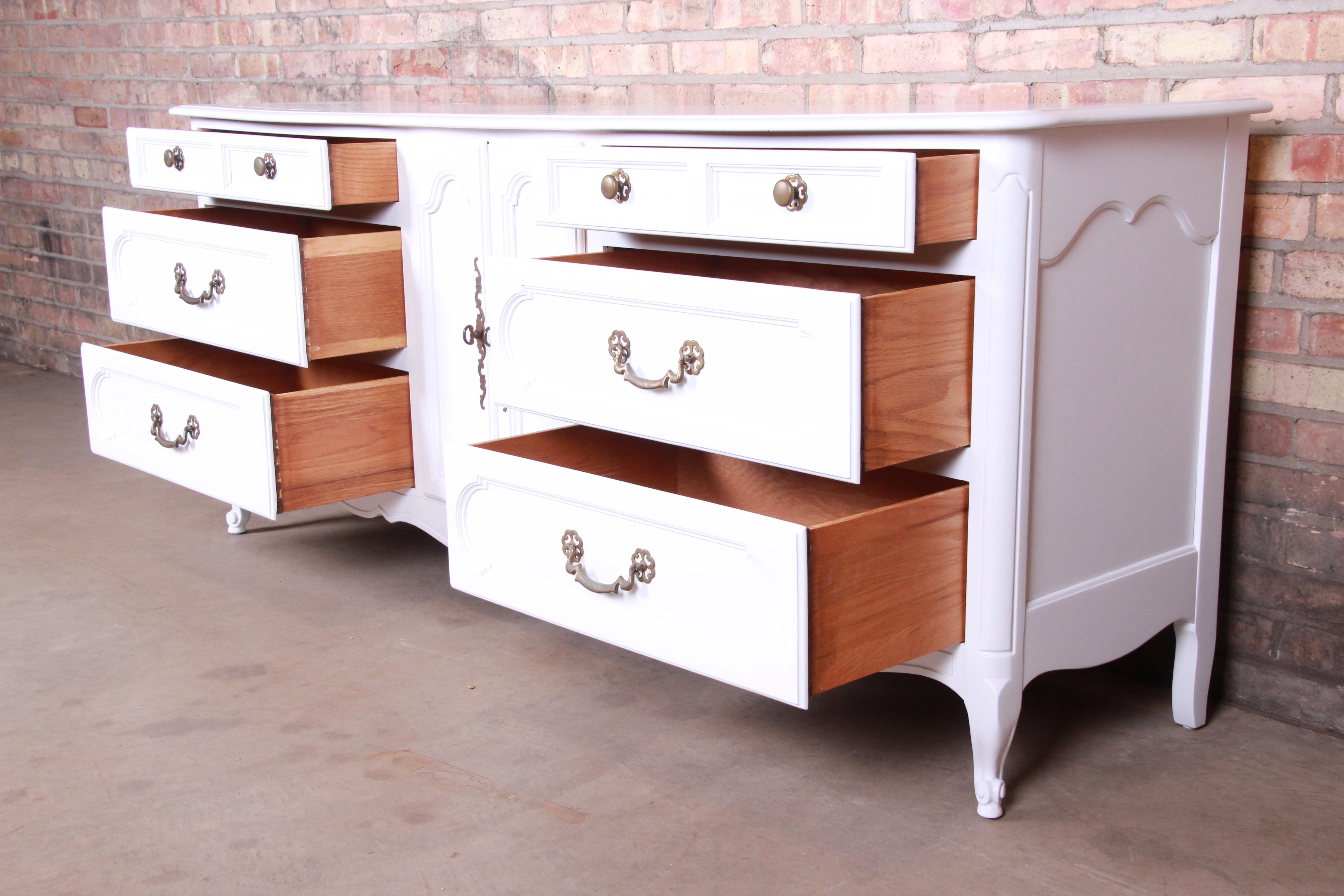 American Century Furniture French Provincial Louis XV White Lacquered Dresser or Credenza
