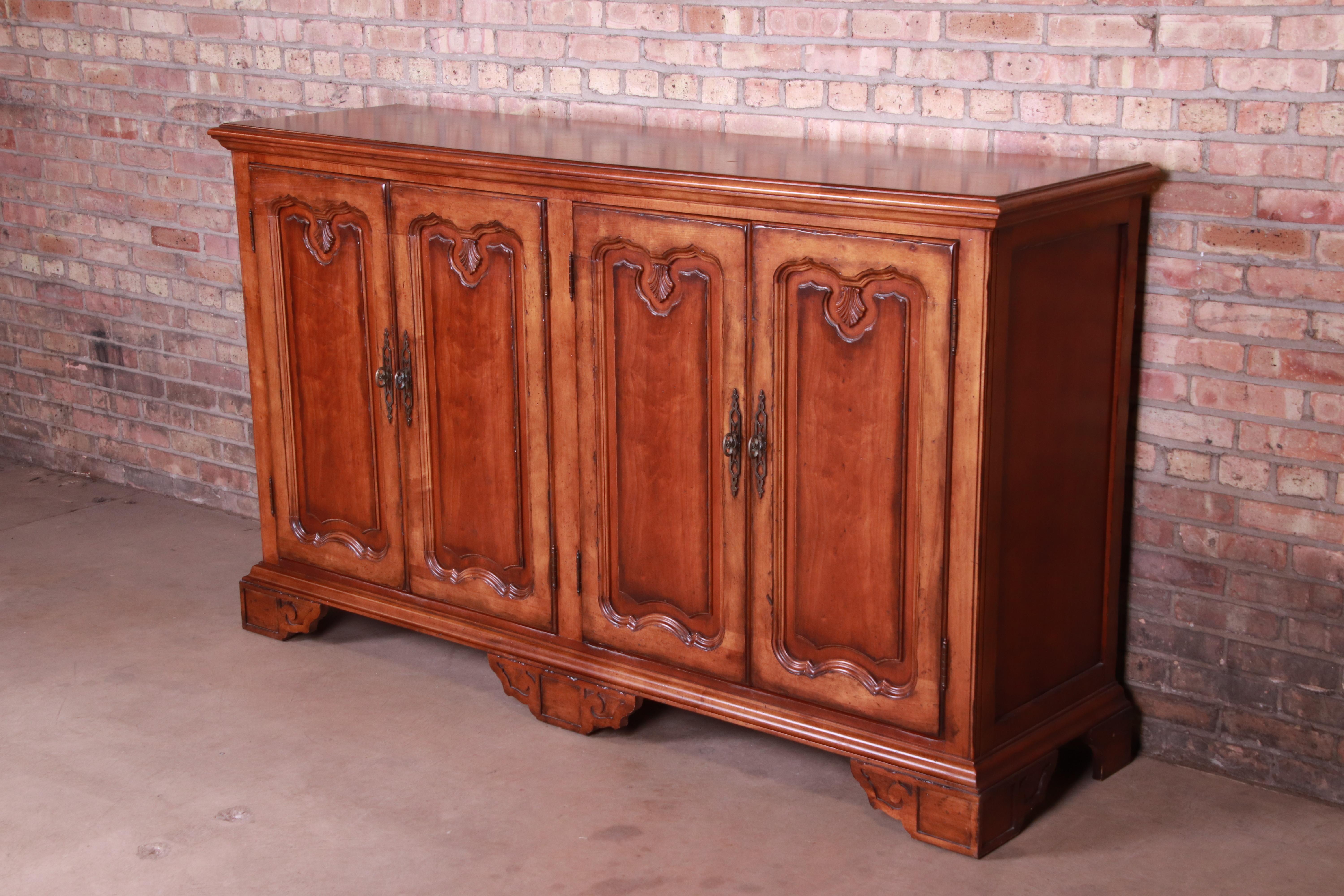 American Century Furniture French Provincial Walnut Sideboard Credenza or Bar Cabinet For Sale