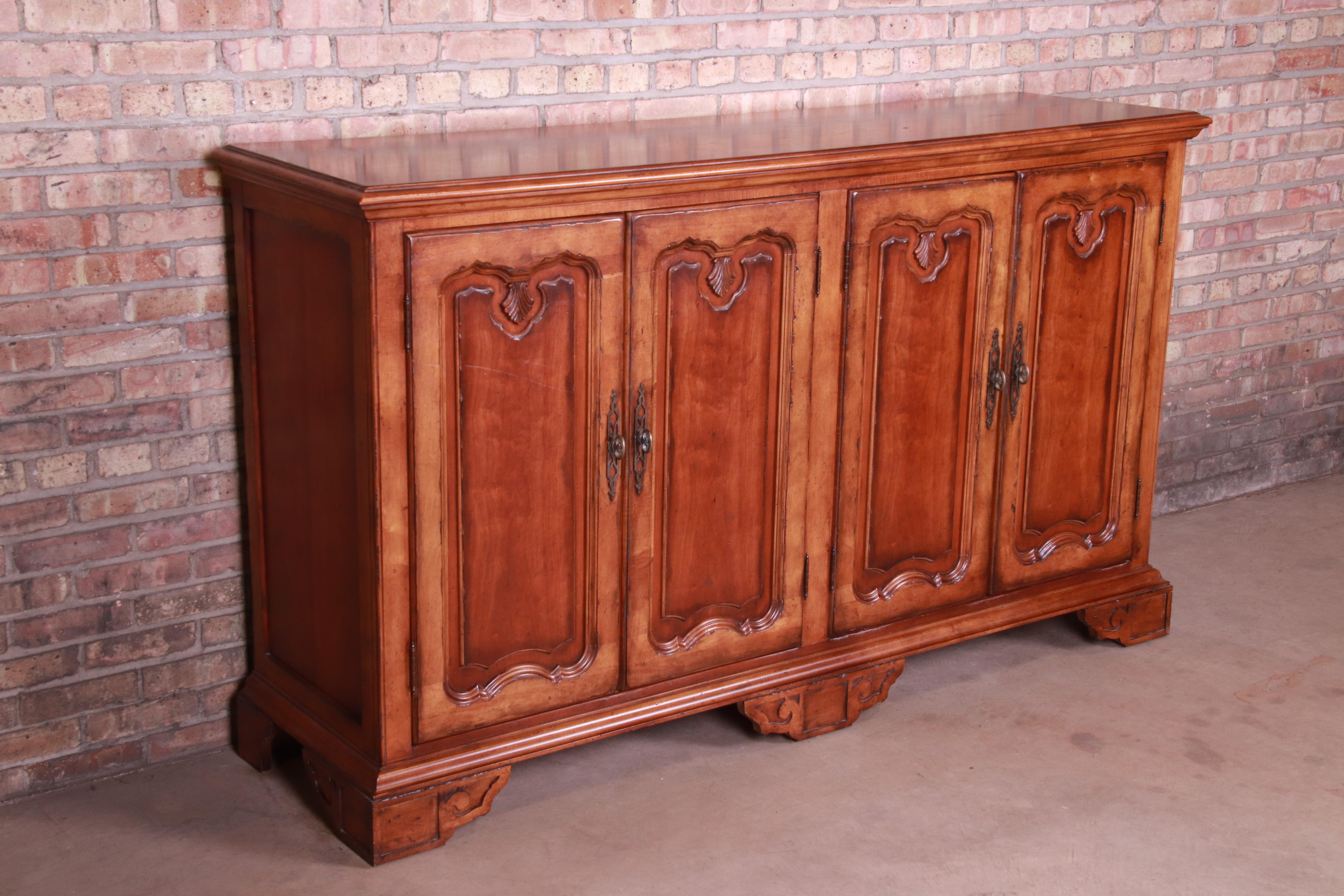Century Furniture French Provincial Walnut Sideboard Credenza or Bar Cabinet In Good Condition For Sale In South Bend, IN