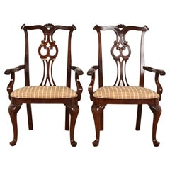 Century Furniture Georgian Carved Mahogany Armchairs or Dining Chairs, Pair