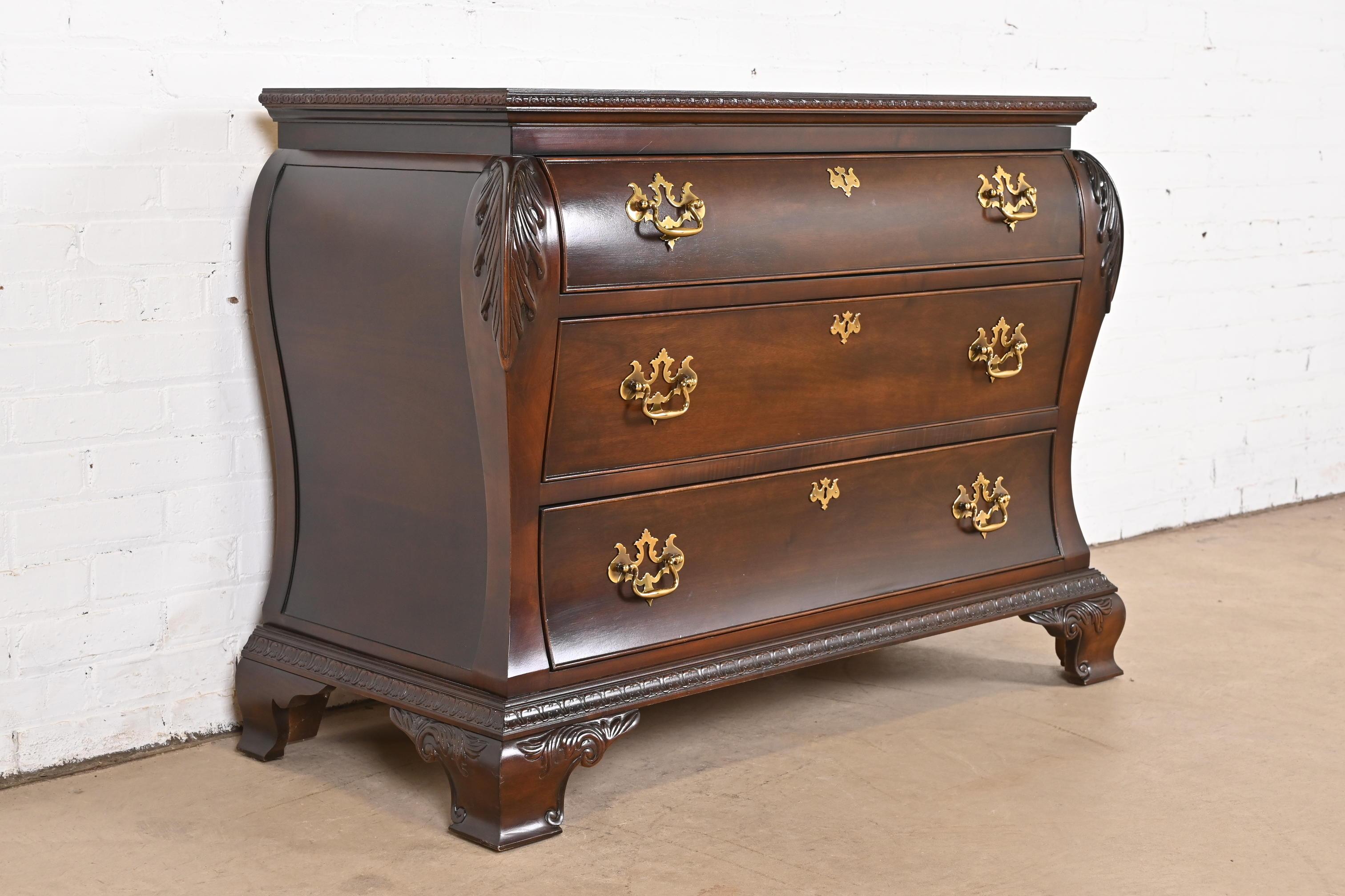 Brass Century Furniture Georgian Carved Mahogany Bombay Dresser or Commode For Sale