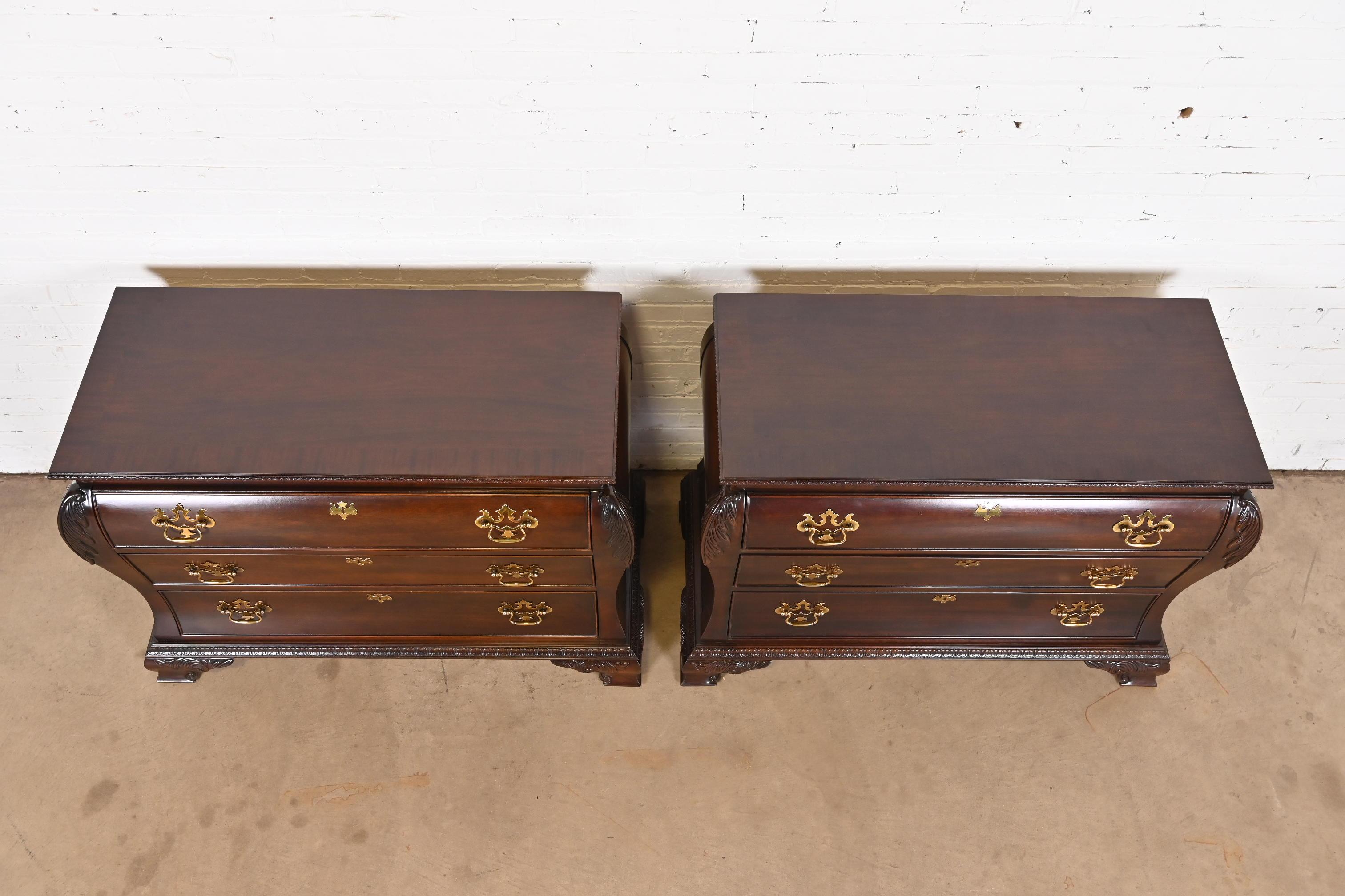 Century Furniture Georgian Carved Mahogany Bombay Dressers or Commodes, Pair For Sale 6