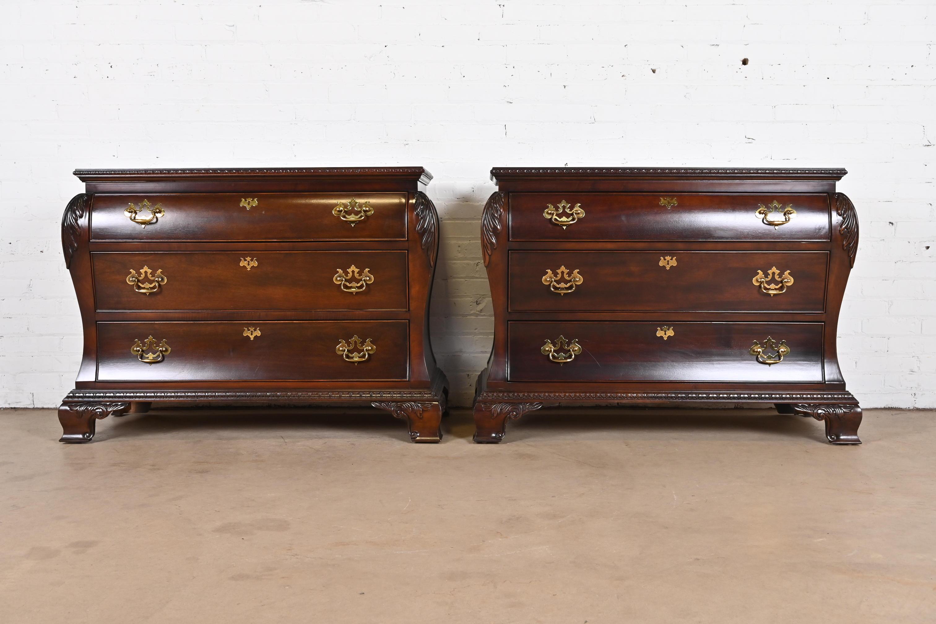 Louis XV Century Furniture Georgian Carved Mahogany Bombay Dressers or Commodes, Pair For Sale