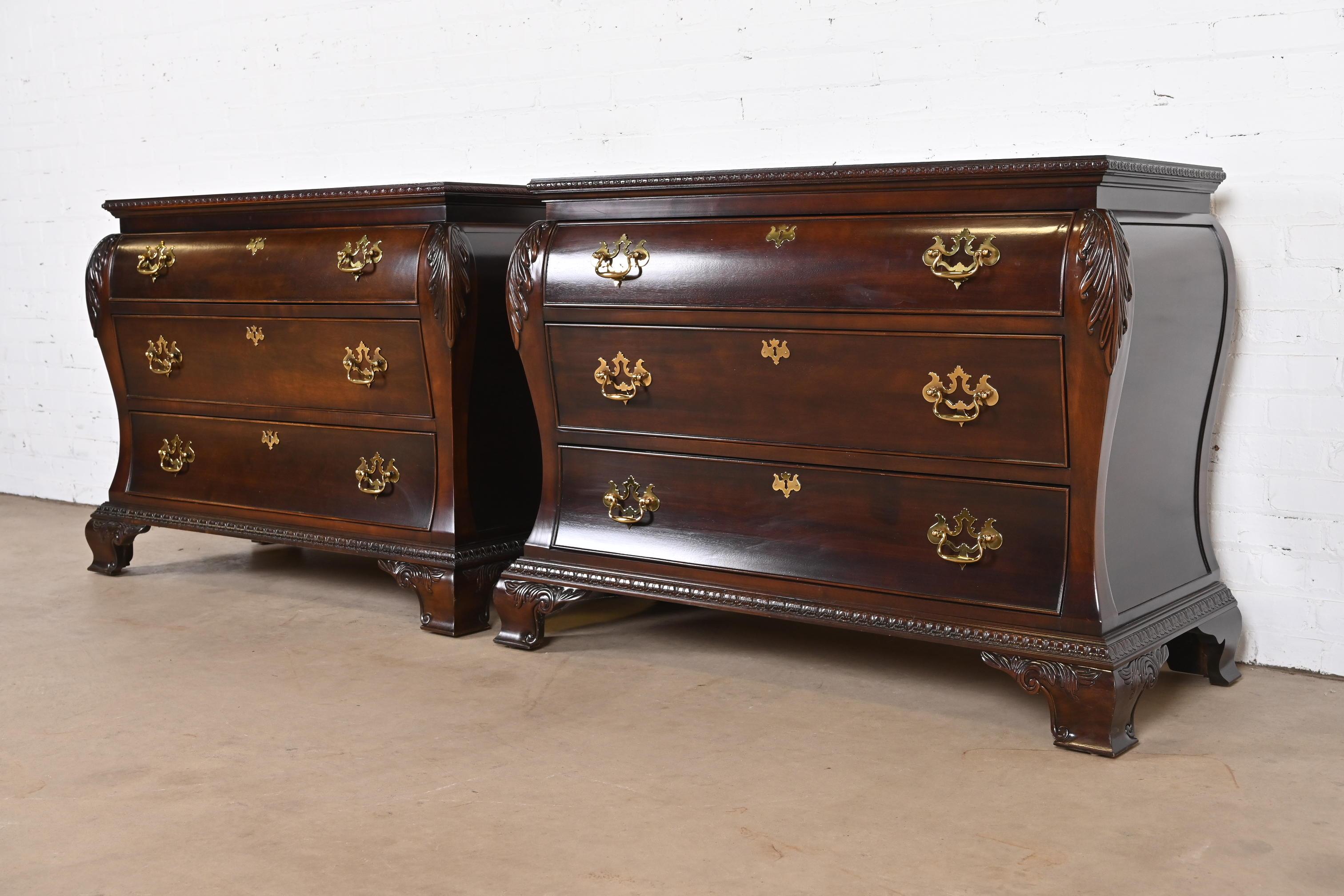 American Century Furniture Georgian Carved Mahogany Bombay Dressers or Commodes, Pair For Sale