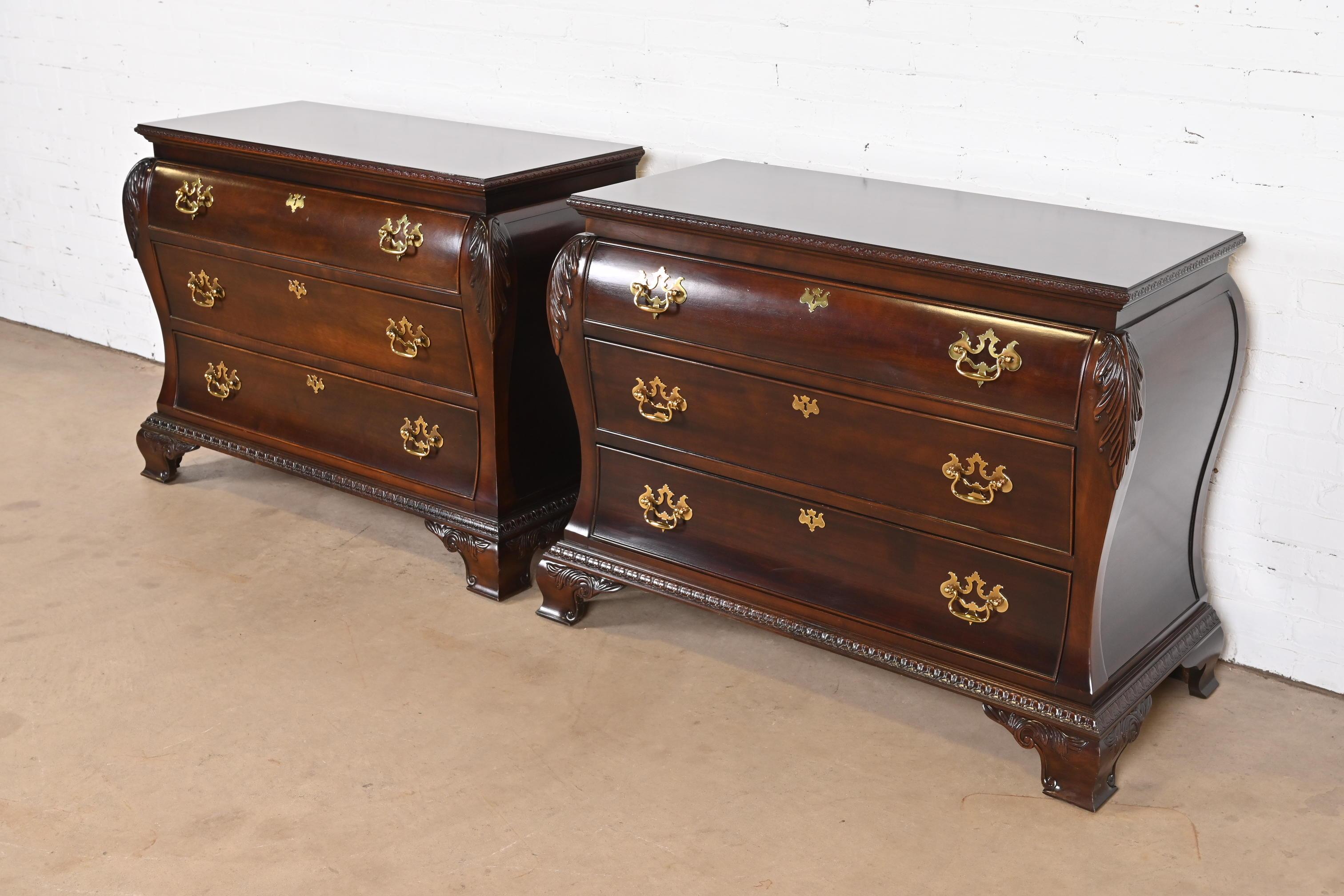 Century Furniture Georgian Carved Mahogany Bombay Dressers or Commodes, Pair In Good Condition For Sale In South Bend, IN