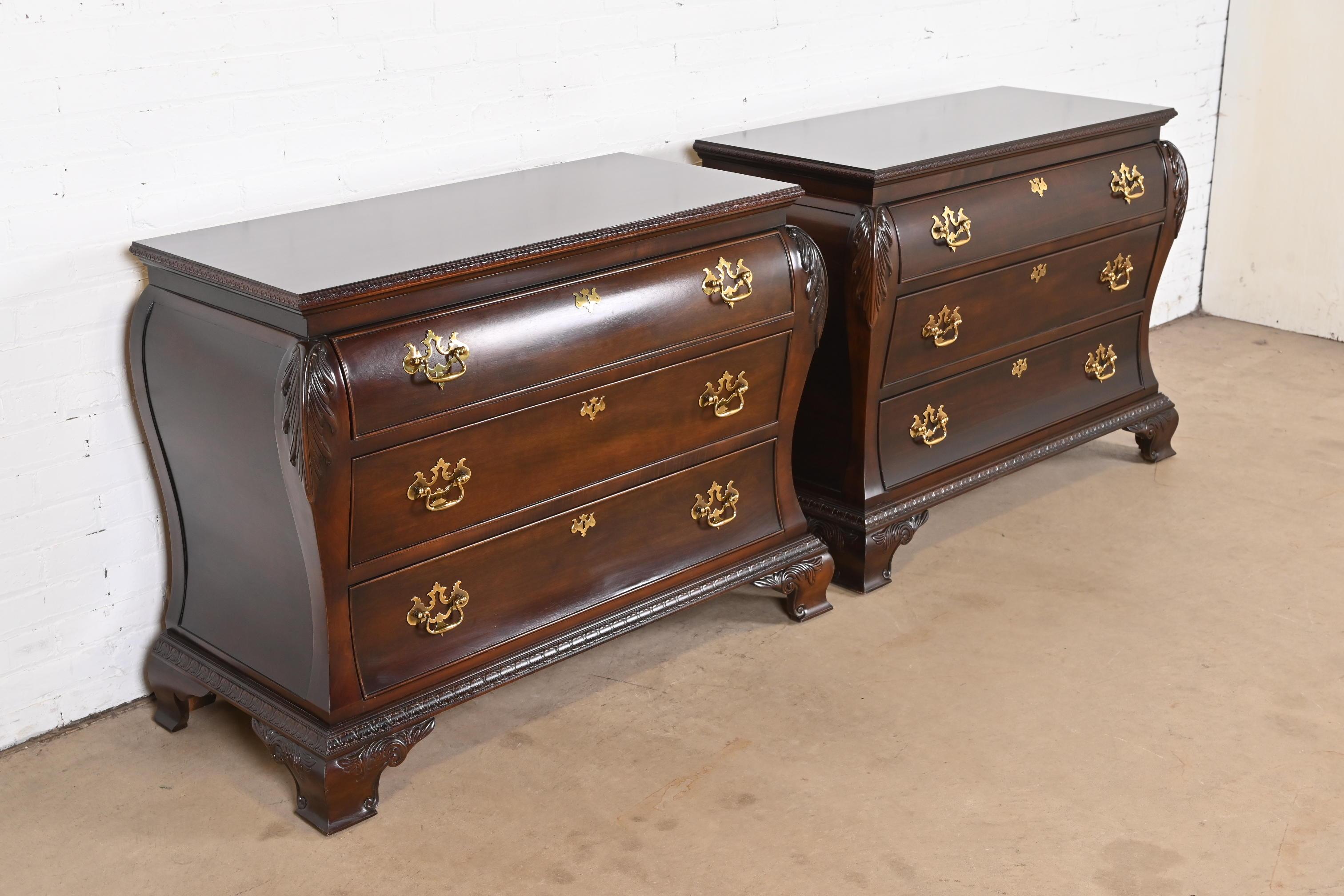 20th Century Century Furniture Georgian Carved Mahogany Bombay Dressers or Commodes, Pair For Sale
